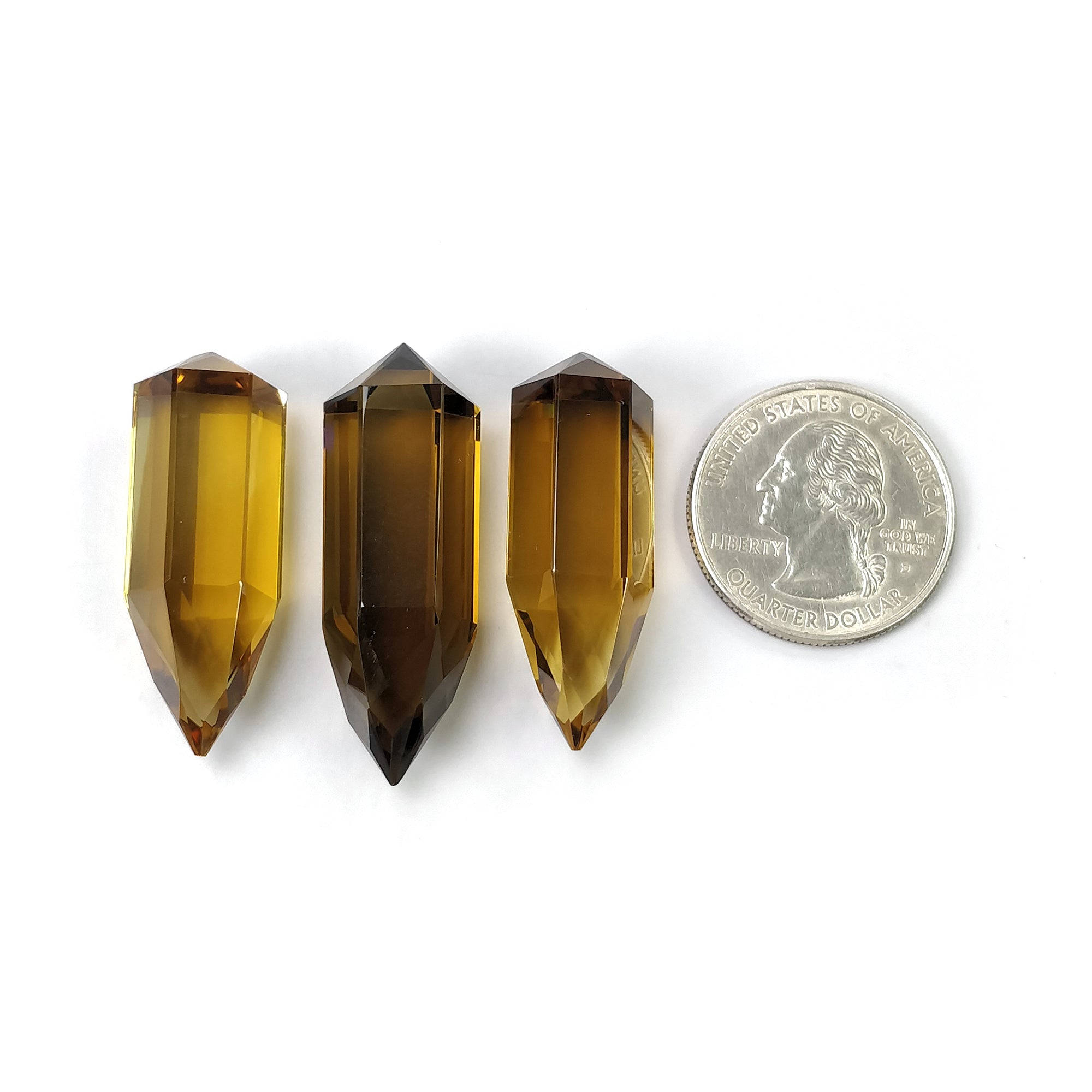 Natural Untreated Lemon Quartz Gemstone - 115.75cts Fancy Cut Pencil Shape (18.5mm x 33mm, 3pcs) | Healing Crystal, Jewelry Making, Meditation Stone, Energy Stone Collection