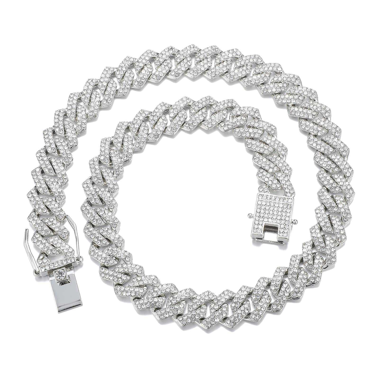 Saintda Cuban Link Chain for Men & Women - Iced Out Silver, Gold & Rose Gold Miami Cuban Necklace - Bling Diamond Hip Hop Jewelry with Gift Box - Perfect for Parties, Gifts & Streetwear Fashion