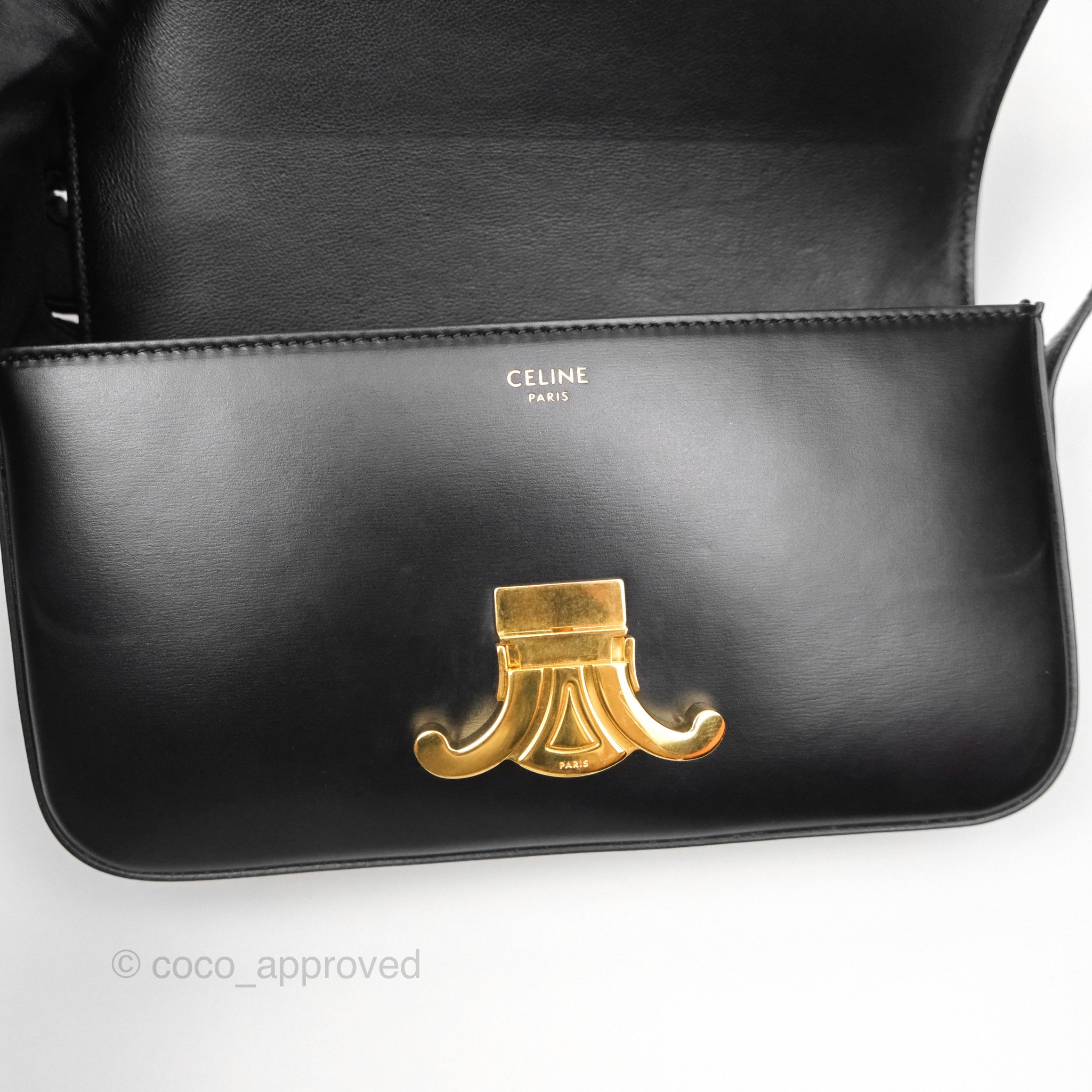 Celine Triomphe Shoulder Bag in Black Calfskin Leather - Luxury Designer Handbag for Women, Perfect for Work, Evening Events & Everyday Use