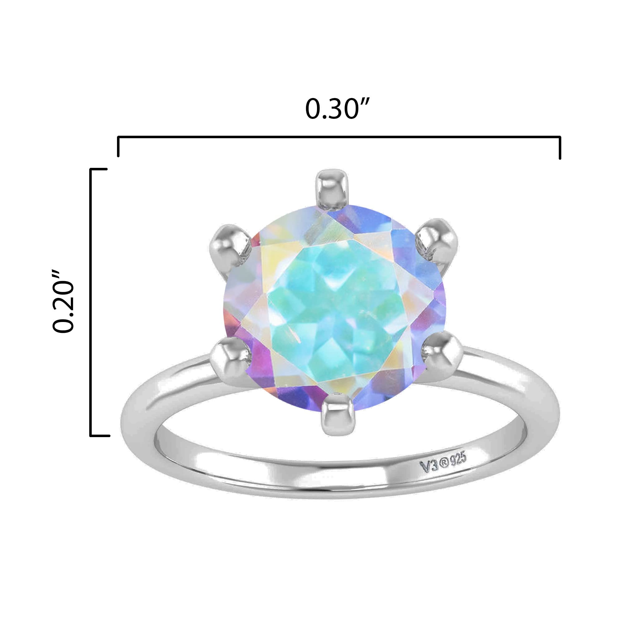 14K Sterling Silver Mercury Opal & Topaz Solitaire Ring for Women – Elegant Birthstone Jewelry for Engagement, Wedding & Anniversary Gifts