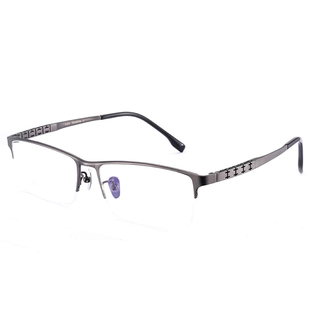 KAZHBI Titanium Half Frame Reading Glasses with Blue Light Blocking - Progressive Multifocus Lenses for Men & Women (+1.5, Grey) - Reduce Eye Strain for Computer Work, Reading & Office Use