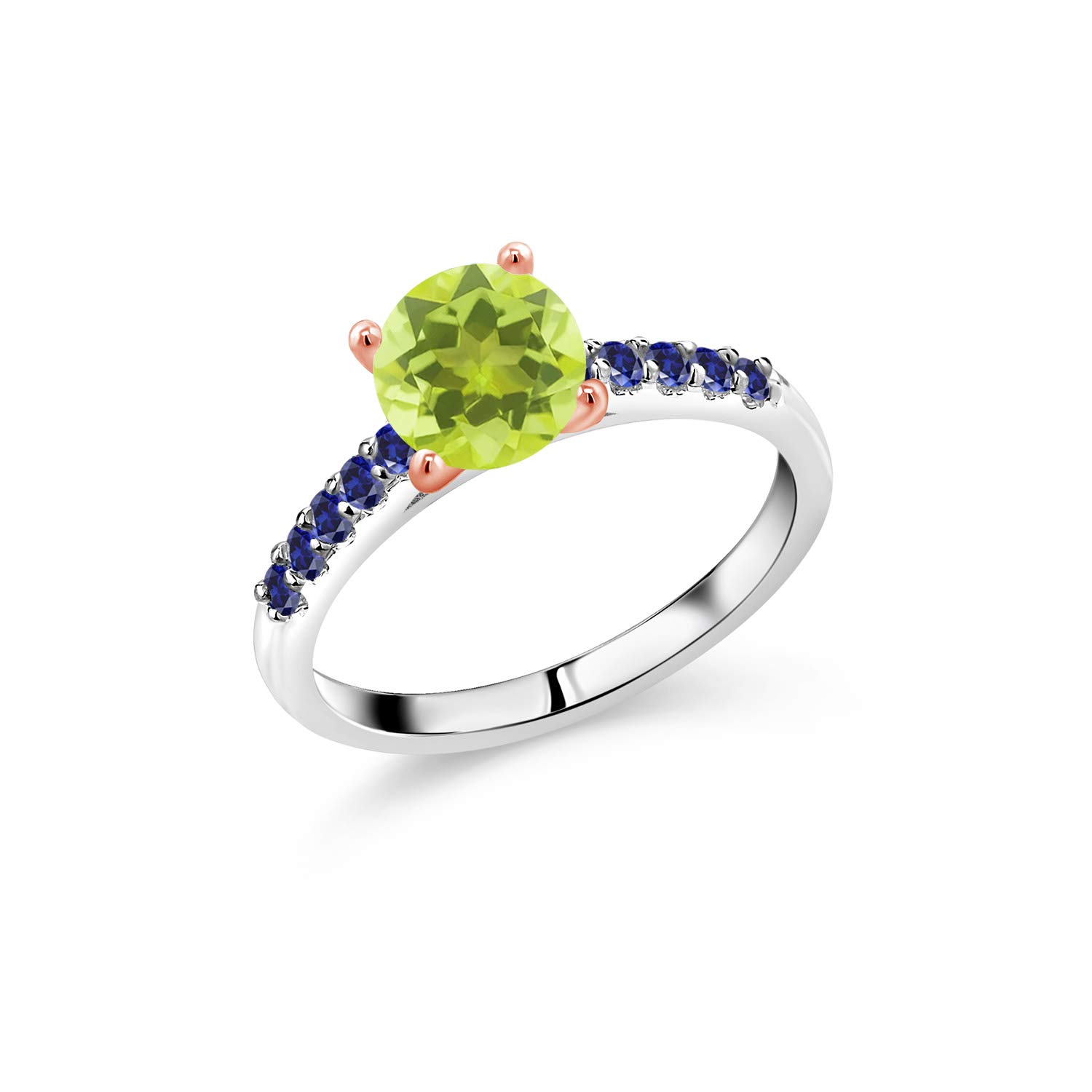 1.65 Ct Lemon Quartz & Blue Sapphire 925 Silver Ring with 10K Rose Gold Prongs - Elegant Gemstone Jewelry for Women, Perfect for Weddings, Anniversaries & Special Occasions