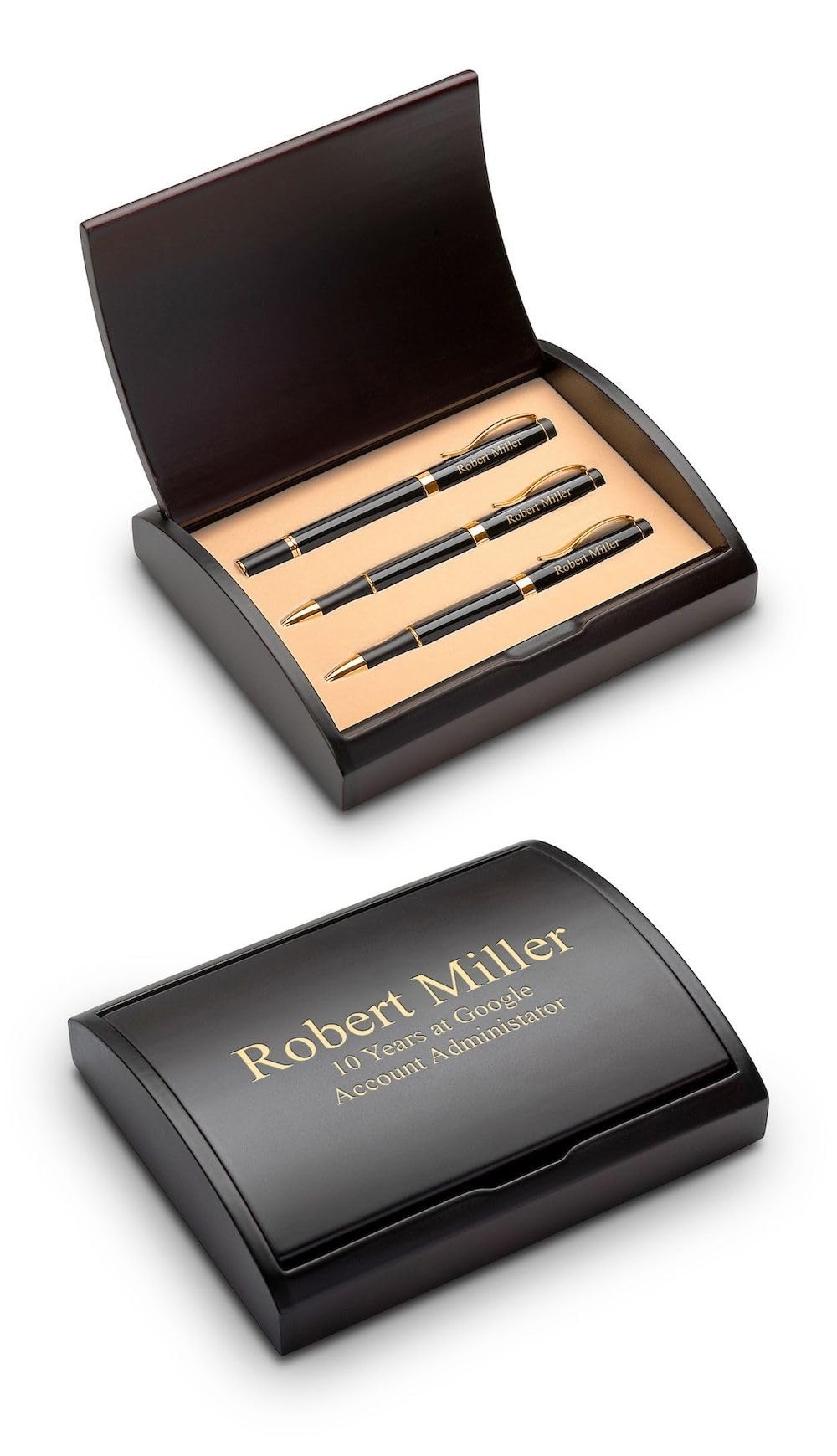 Premium Personalized Laser Engraved 3-Piece Pen & Pencil Set in Cherry Wood Gift Box - Executive Business Gifts for Corporate Clients, Graduation, Retirement & Special Occasions