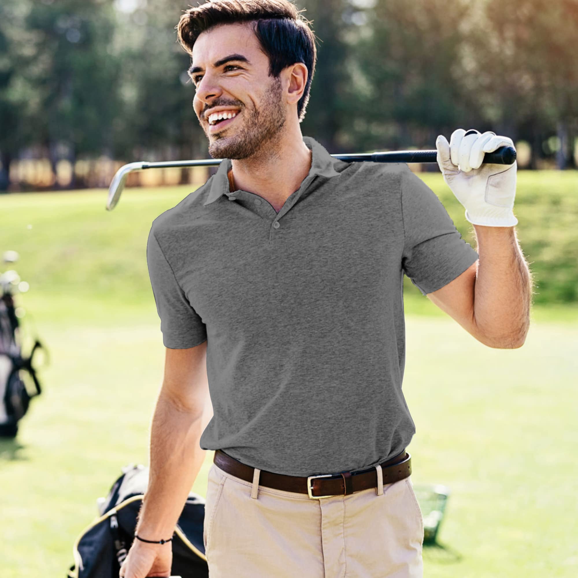 **Men's Quick Dry Moisture Wicking Golf Polo Shirts - Breathable Short Sleeve Casual Shirt for Golf, Work & Outdoor Activities**
