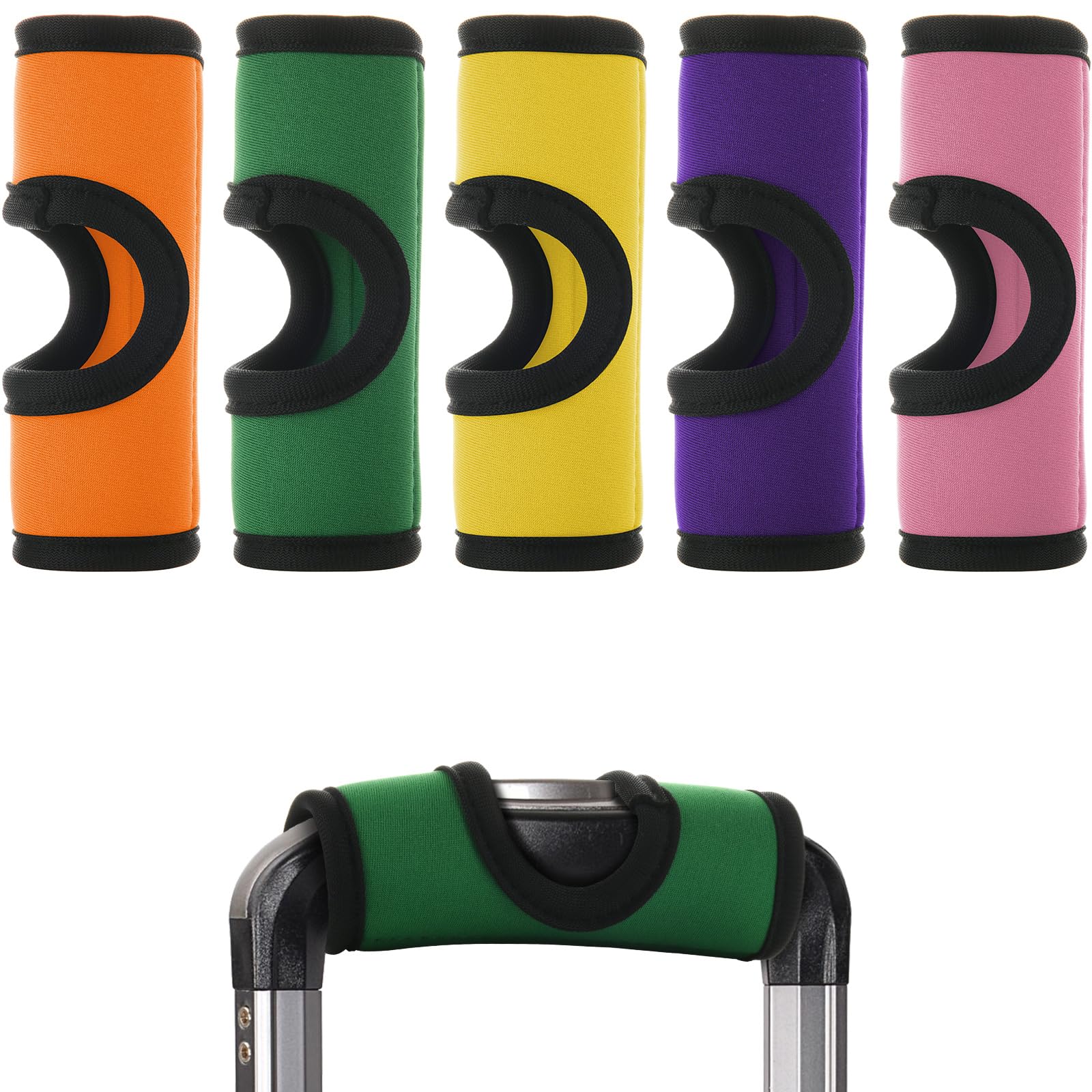 **Beautyflier 5PCS Neoprene Luggage Handle Covers for Suitcases – Unique Hollow Push-Button Handle Wraps, Travel Accessories for Airport Trolley (Multicolored) – Perfect for Easy Identification & Comfortable Grip During Travel**