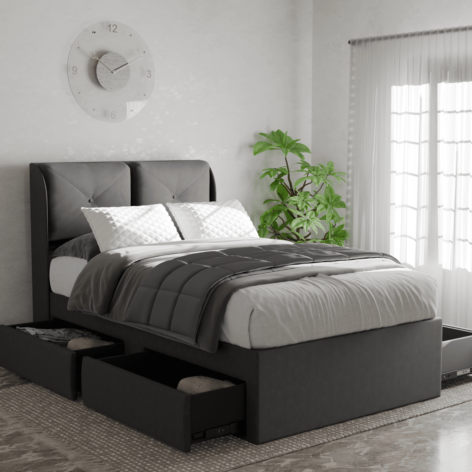 Mohave Fabric Drawer Bed Frame - Water Repellent Queen Size Platform Bed with Storage, Sturdy Metal Frame & Easy Assembly - Perfect for Small Bedrooms, Dorms & Guest Rooms