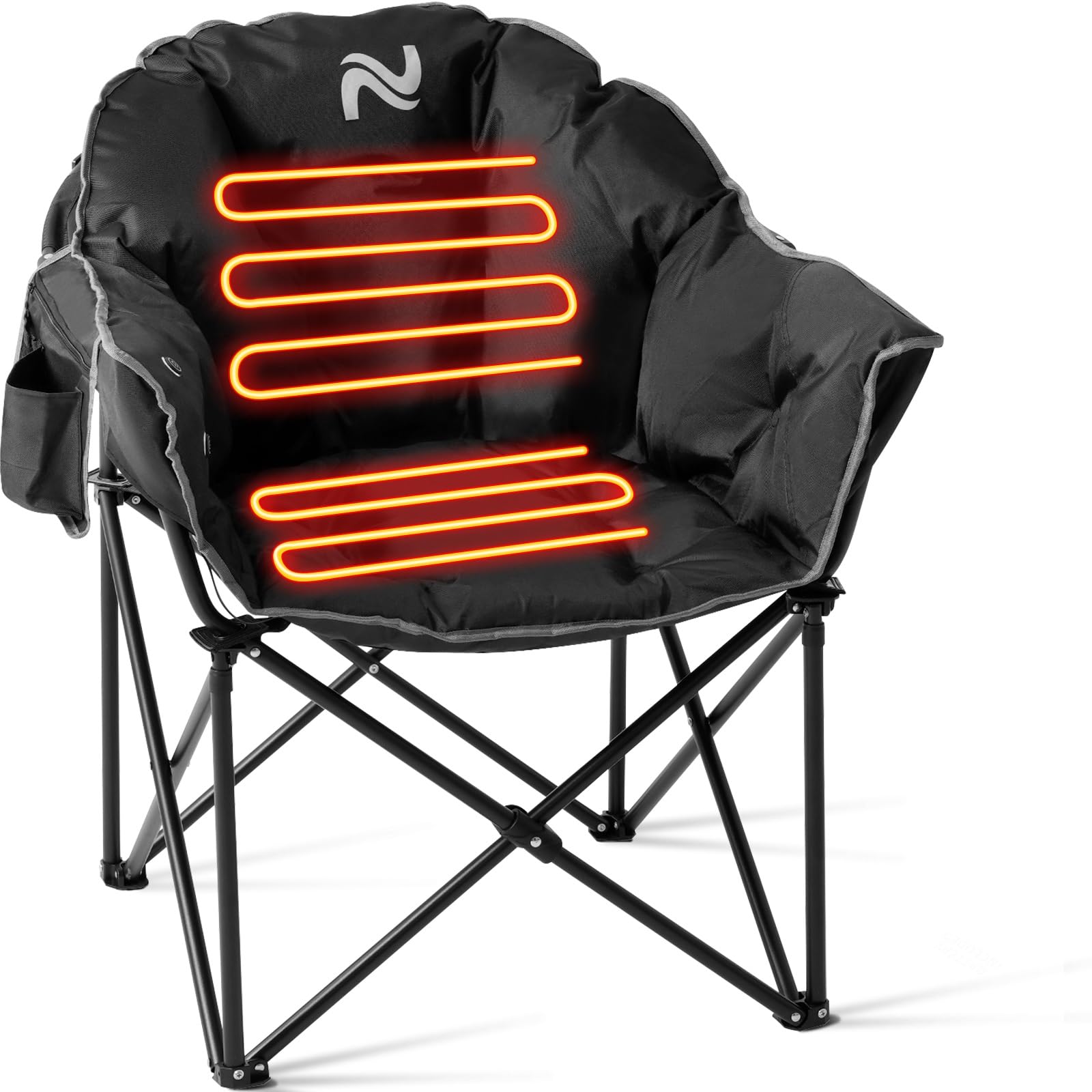 Oversized Heated Camping Chair - Padded Outdoor Heated Folding Chair with Round Moon Saucer Design for Patio, Lawn & Backyard - Portable Lounge Chair for Camping, Beach, Picnics & Tailgating