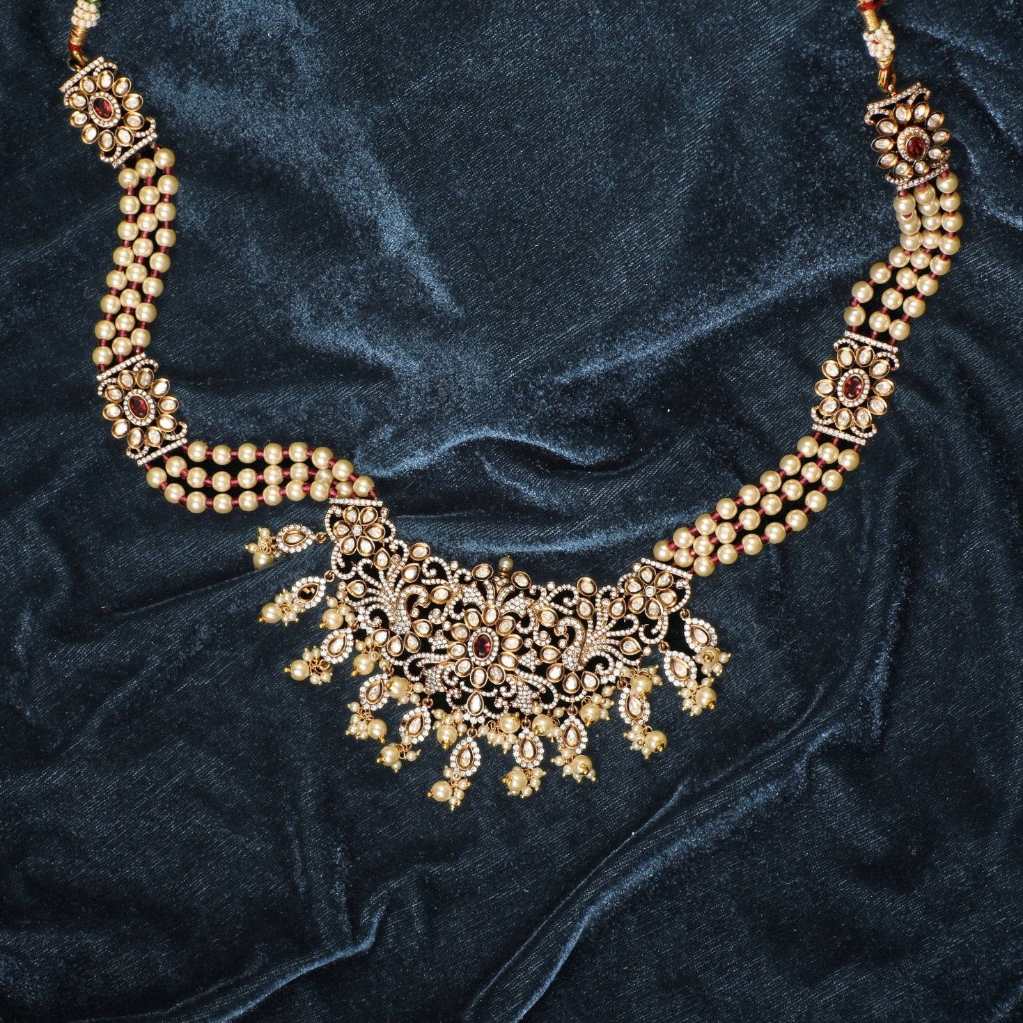 Luella Pearl Tassel Nakshatra CZ Necklace - Elegant Cubic Zirconia Jewelry for Women, Perfect for Weddings, Parties & Special Occasions