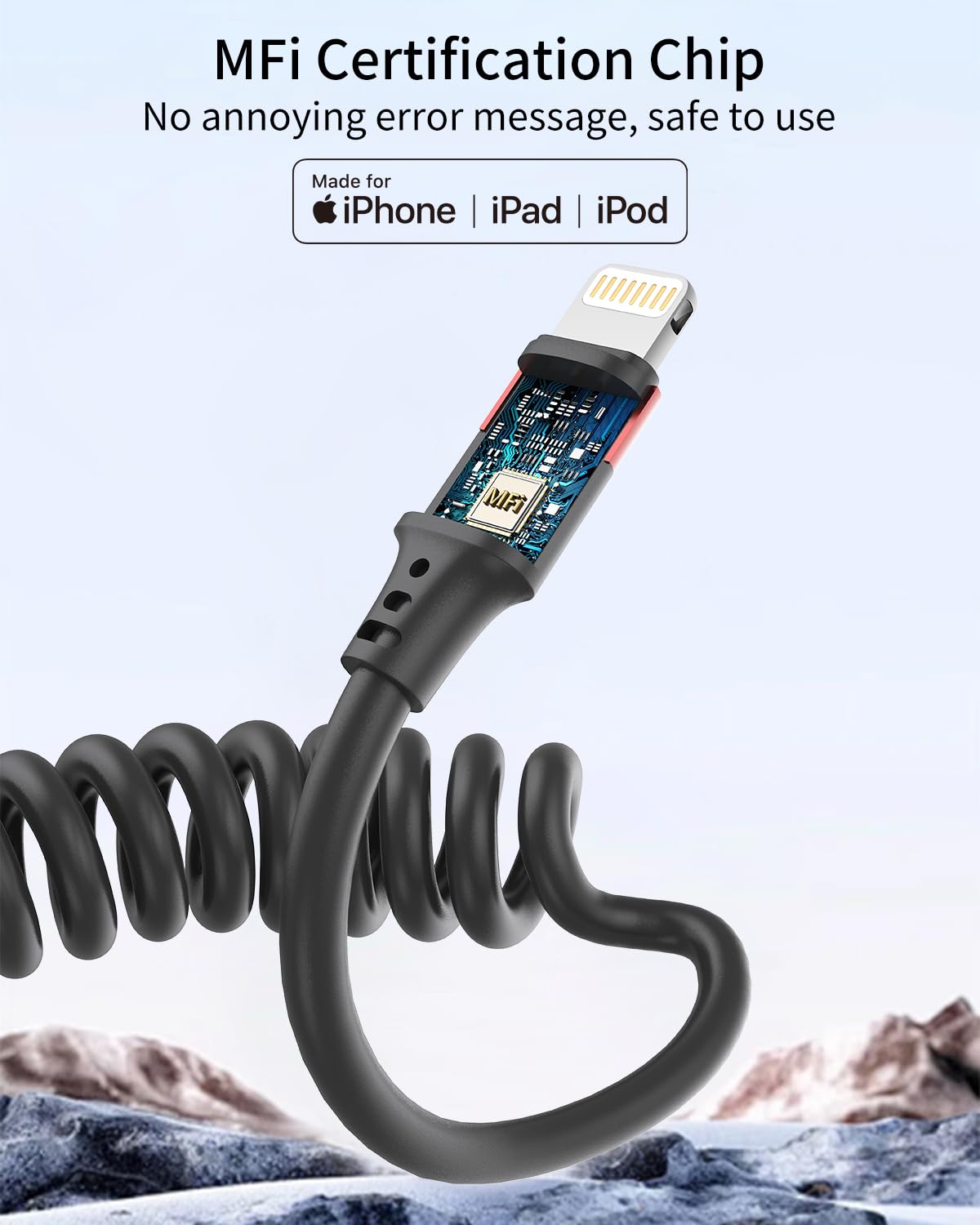 Apple MFi Certified Coiled Lightning Cable for Car - 2 Pack Retractable Fast Charging iPhone Charger Cord Compatible with iPhone 14/13/12/11 Pro Max/Mini/10/8 Plus/XR/SE & AirPods - Perfect for Road Trips & Travel Charging