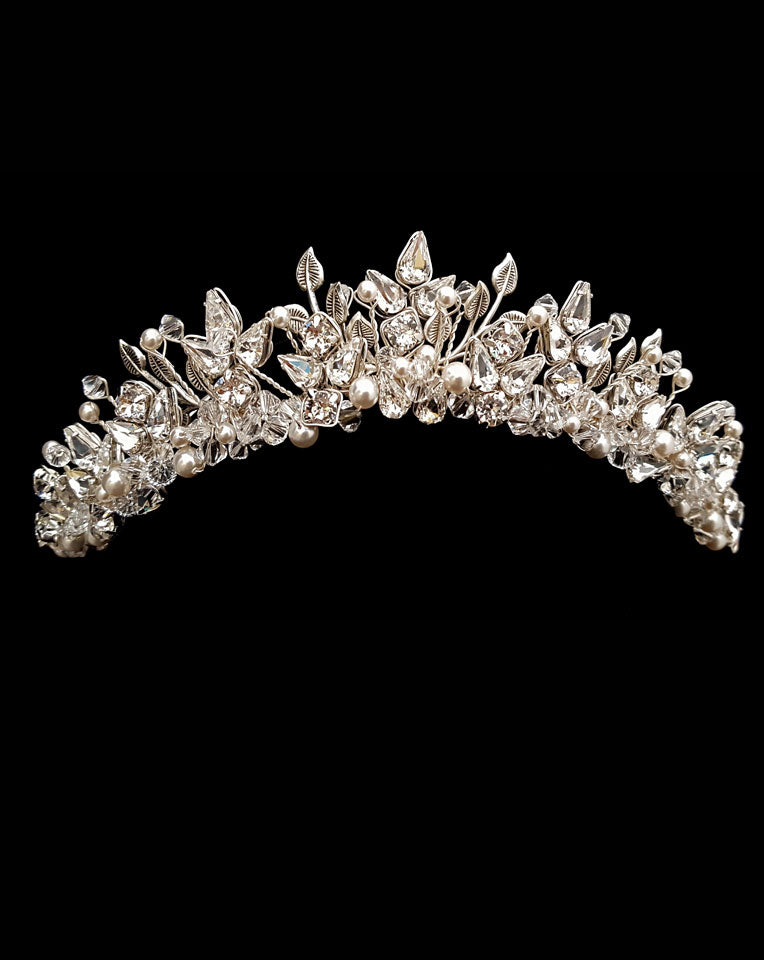 Elegant Wedding Crown for Women - Pearl, Crystal & Leaf Bridal Headpiece | Xena Crown by Kezani | Perfect for Bridal, Prom & Special Occasions