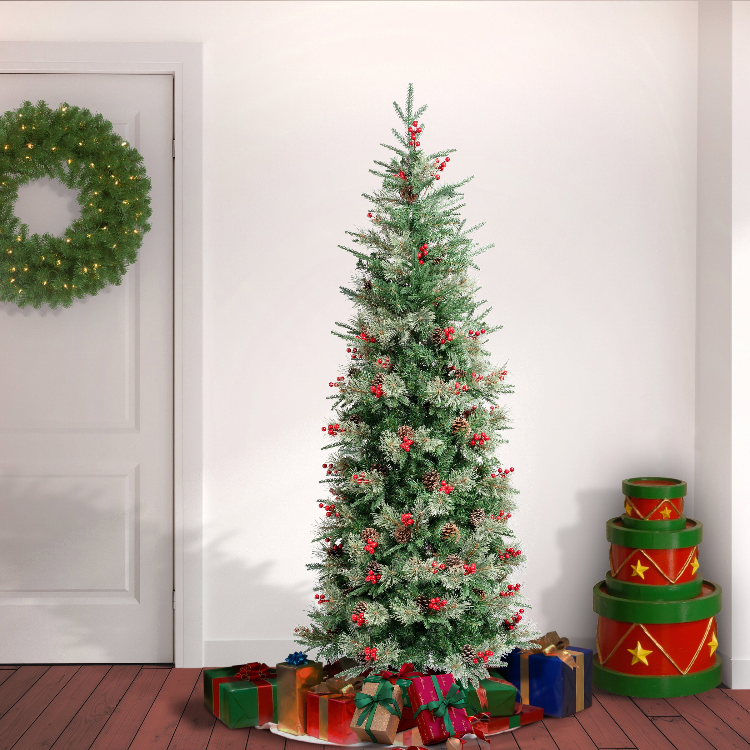 6 ft. Virginia Pine Mixed Slim Christmas Tree - Realistic Artificial Holiday Decor for Home, Office & Party