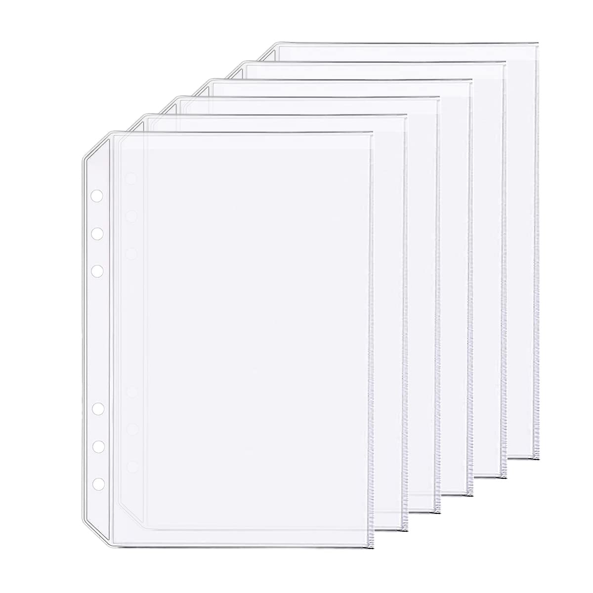 6 Pack A5 6-Hole Plastic Binder Pockets - Waterproof Document Holders for Receipts, Tickets & Papers - Perfect for Office, School & Home Organization (A5 Size, 6-Hole Punch)