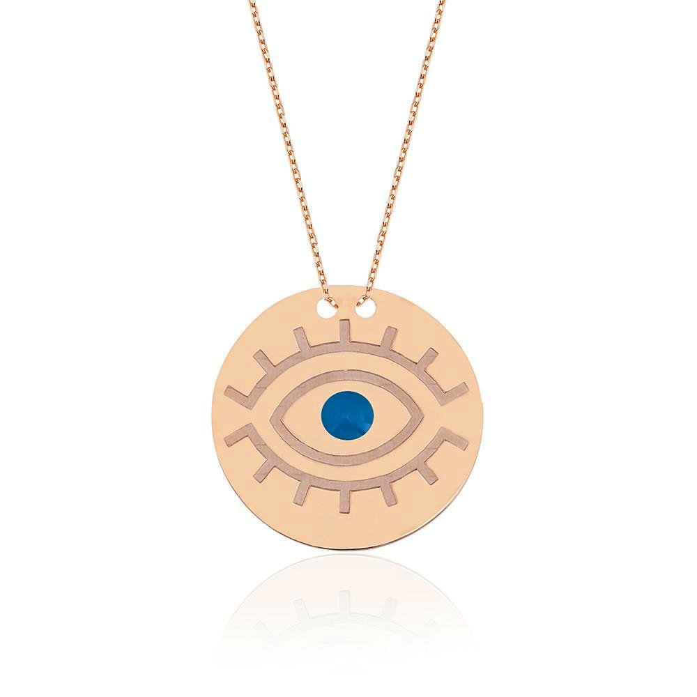 14K Rose Gold Evil Eye Charm Necklace for Women - Protection Jewelry Gift for Her, Perfect for Everyday Wear, Travel & Spiritual Healing