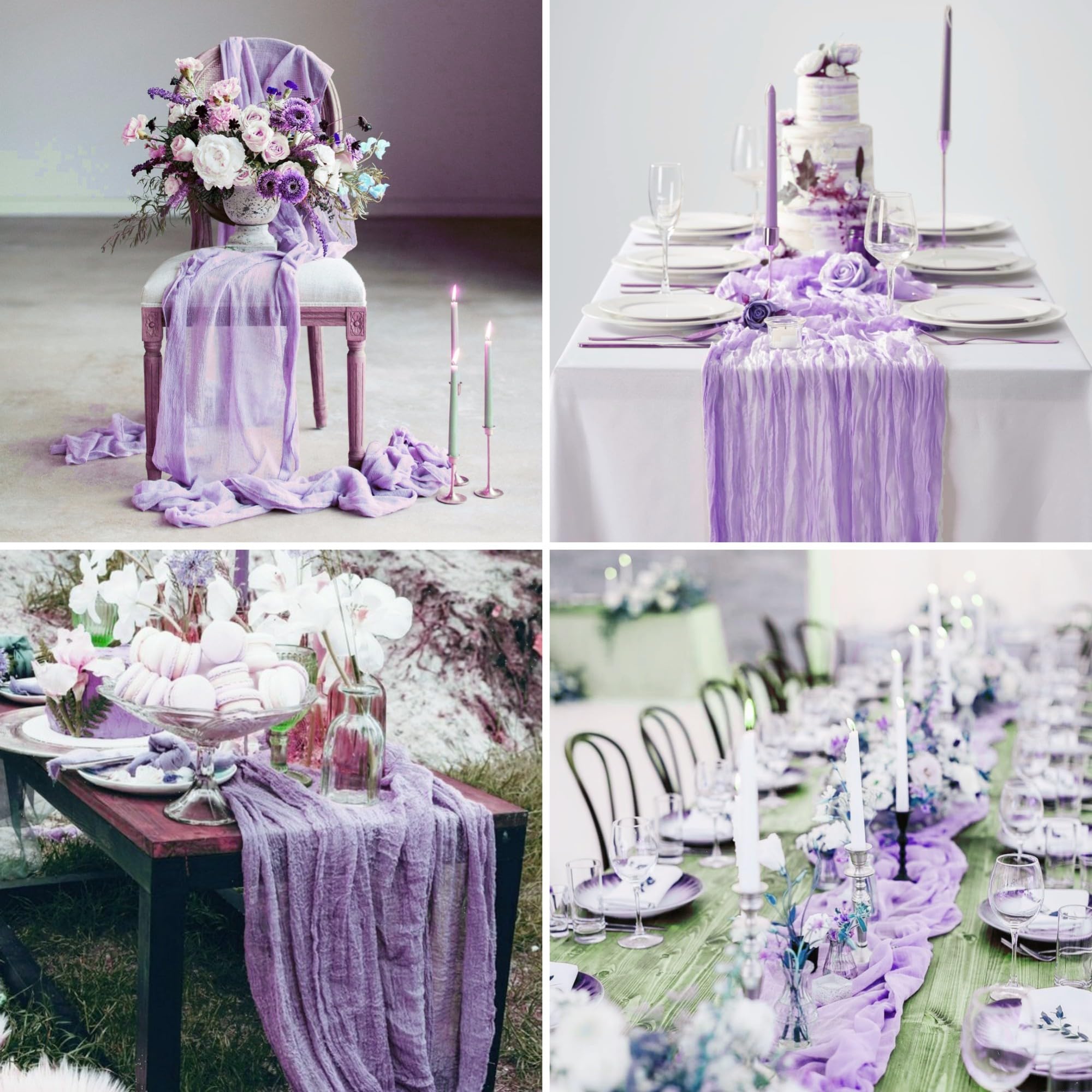 8 Pack Lavender Cheesecloth Table Runner - 10Ft Long Boho Table Cloth (35x120 Inch) for Wedding, Birthday Party, Bridal Shower, Baby Shower & Picnic Decor - Romantic Gauze Table Cover for Easter, Home & Outdoor Events