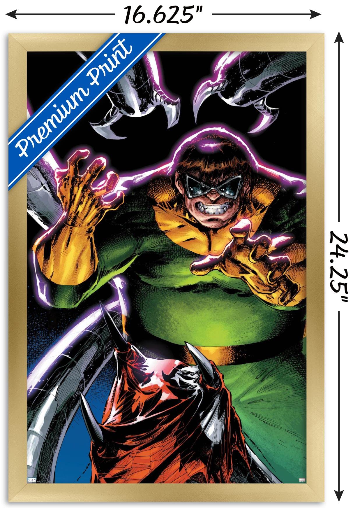 Marvel Comics Doctor Octopus Wall Poster - The Amazing Spider-Man #3 Gold Framed Art Print 22.4x14.7 Inches | Superhero Decor for Bedroom, Game Room & Office