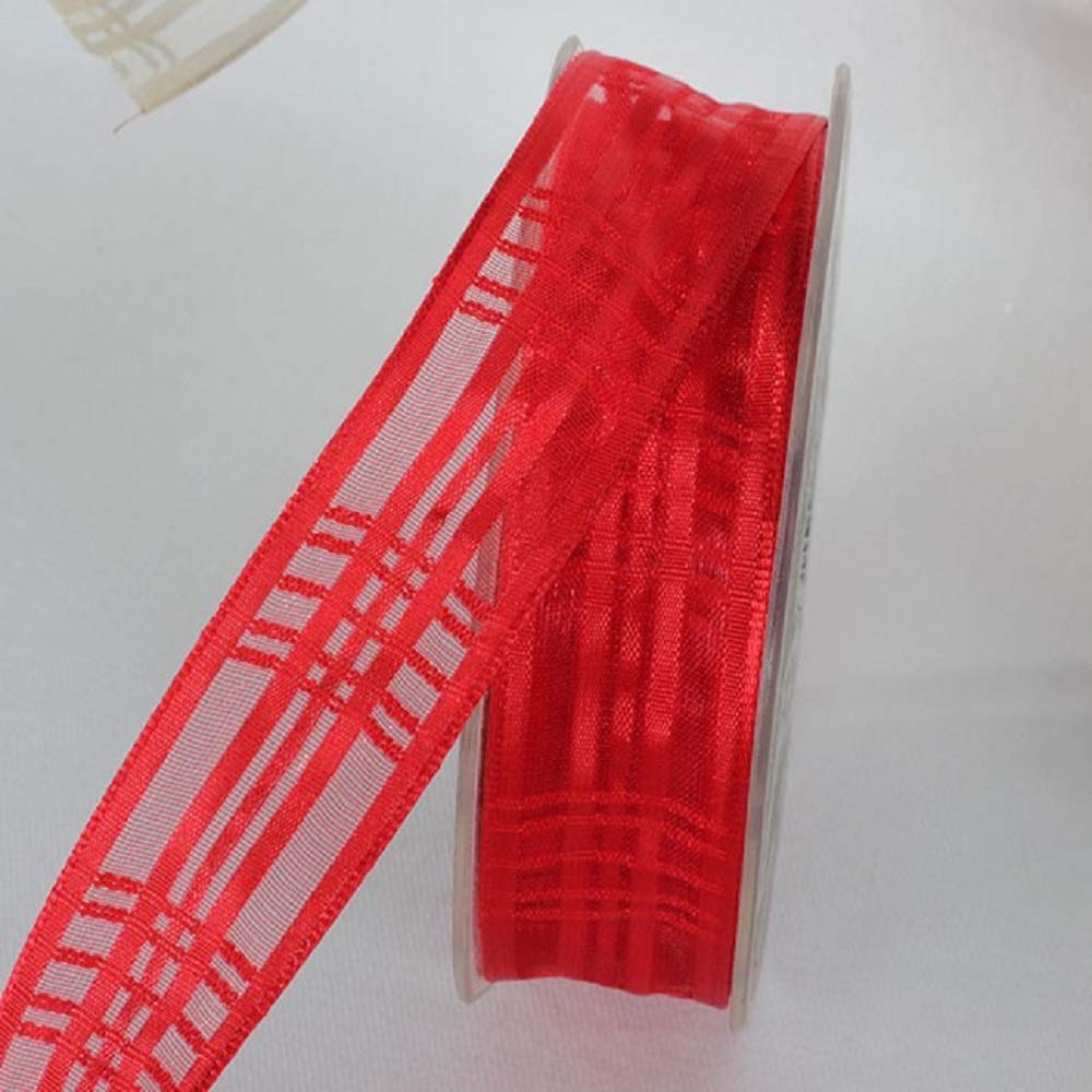 Red Plaid French Wired Ribbon 1
