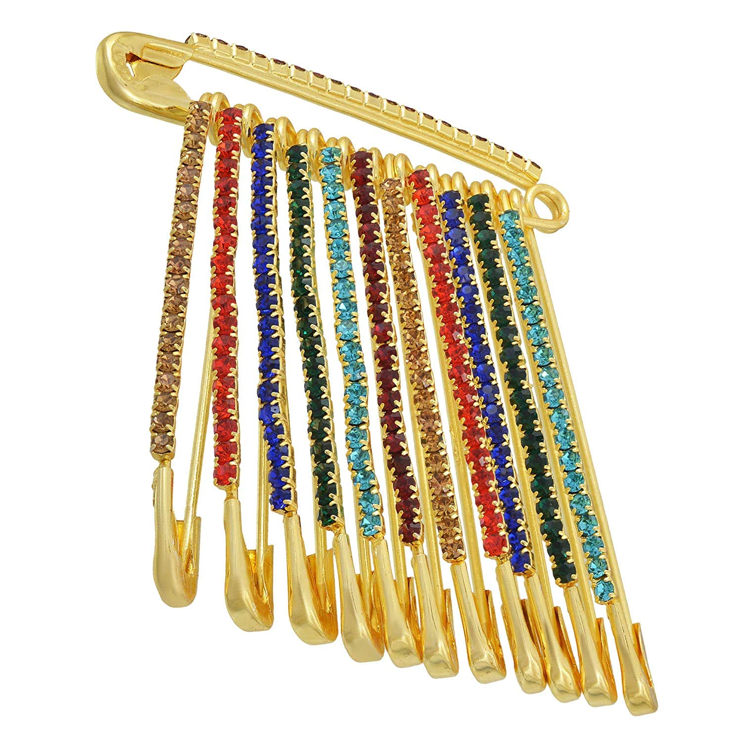 VAMA Multicolor Rhinestone Safety Saree Pins - Faux Crystal Brooches for Sweater, Shawl, Dress, Pants & Skirt - Shiny Clothing Accessories for Women's Fashion & Special Occasions