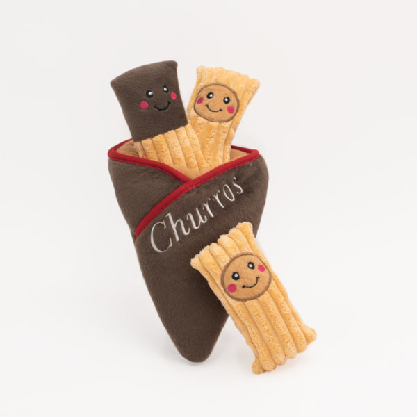 Zippy Burrow Churro Cone Plush Dog Toy - Soft & Chewable for Small & Large Dogs - Perfect for Playtime, Training & Cuddling