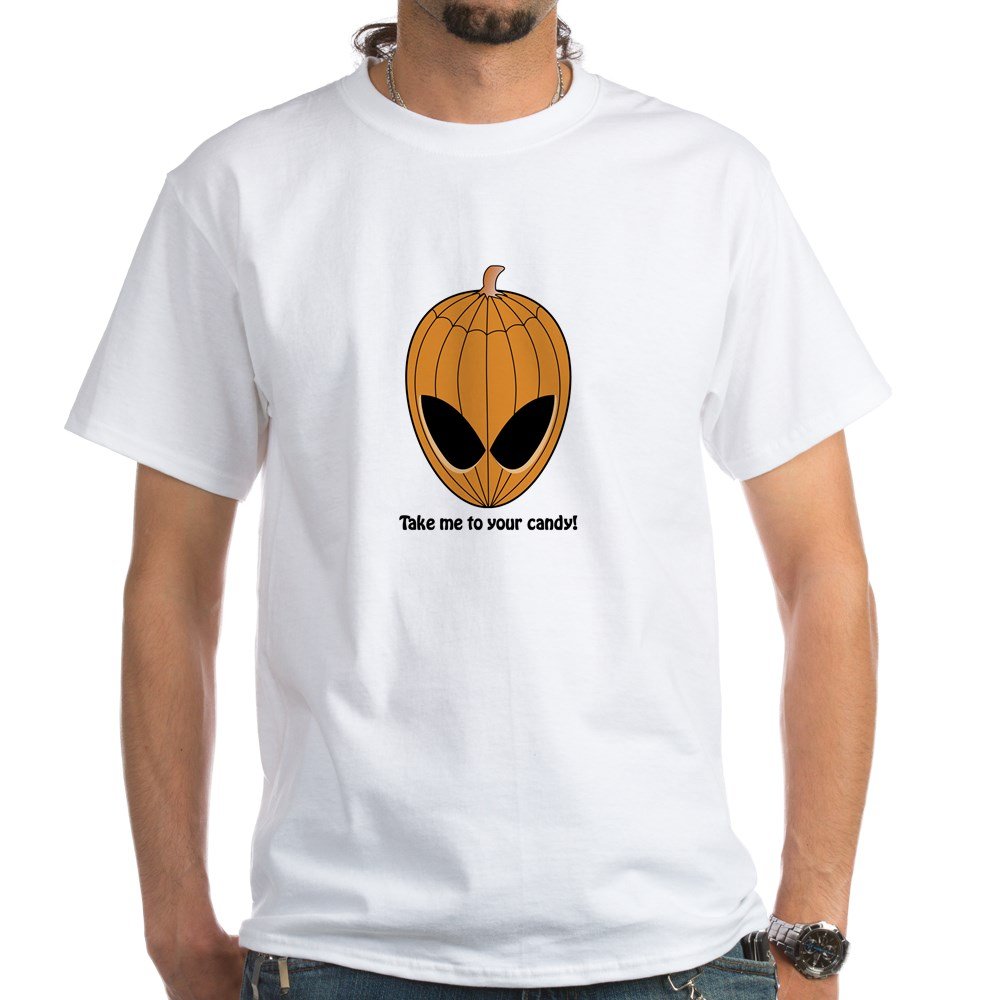 Alien Halloween White Cotton T-Shirt - Funny Sci-Fi Costume Tee for Cosplay, Party & Gift - CafePress