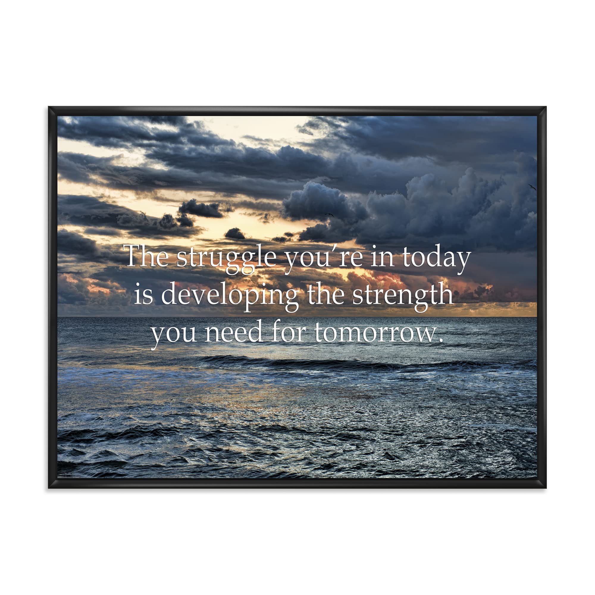 DesignQ Ocean & Inspirational Quote Framed Canvas Wall Art - Nautical Coastal Decor for Living Room, Bedroom & Office