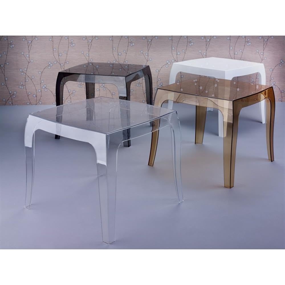 Commercial Grade Compamia Queen Polycarbonate Patio Side Table - Durable Transparent Black Outdoor Furniture for Poolside, Garden, Deck & Patio Use