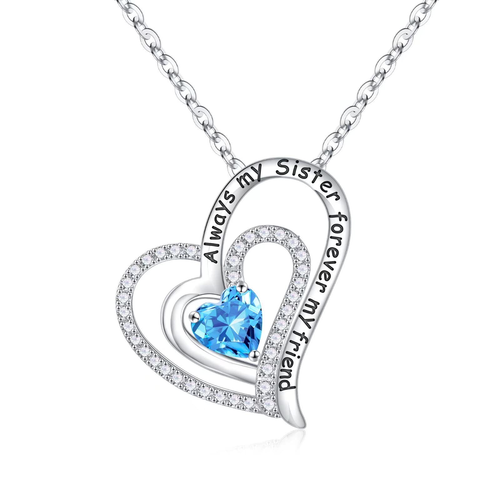 Birthstone Necklace for Women - Sterling Silver Heart Pendant Jewelry Gift for Mom, Wife, Girlfriend, Daughter | Birthday, Mother's Day, Anniversary Present | Perfect for Everyday Wear & Special Occasions