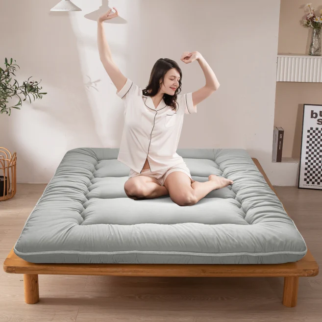 MAXYOYO Japanese Floor Mattress Futon - Foldable Tatami Mattress for Bedroom, Guest Room & Living Room - Comfortable Grey Floor Sleeping Pad for Adults & Kids
