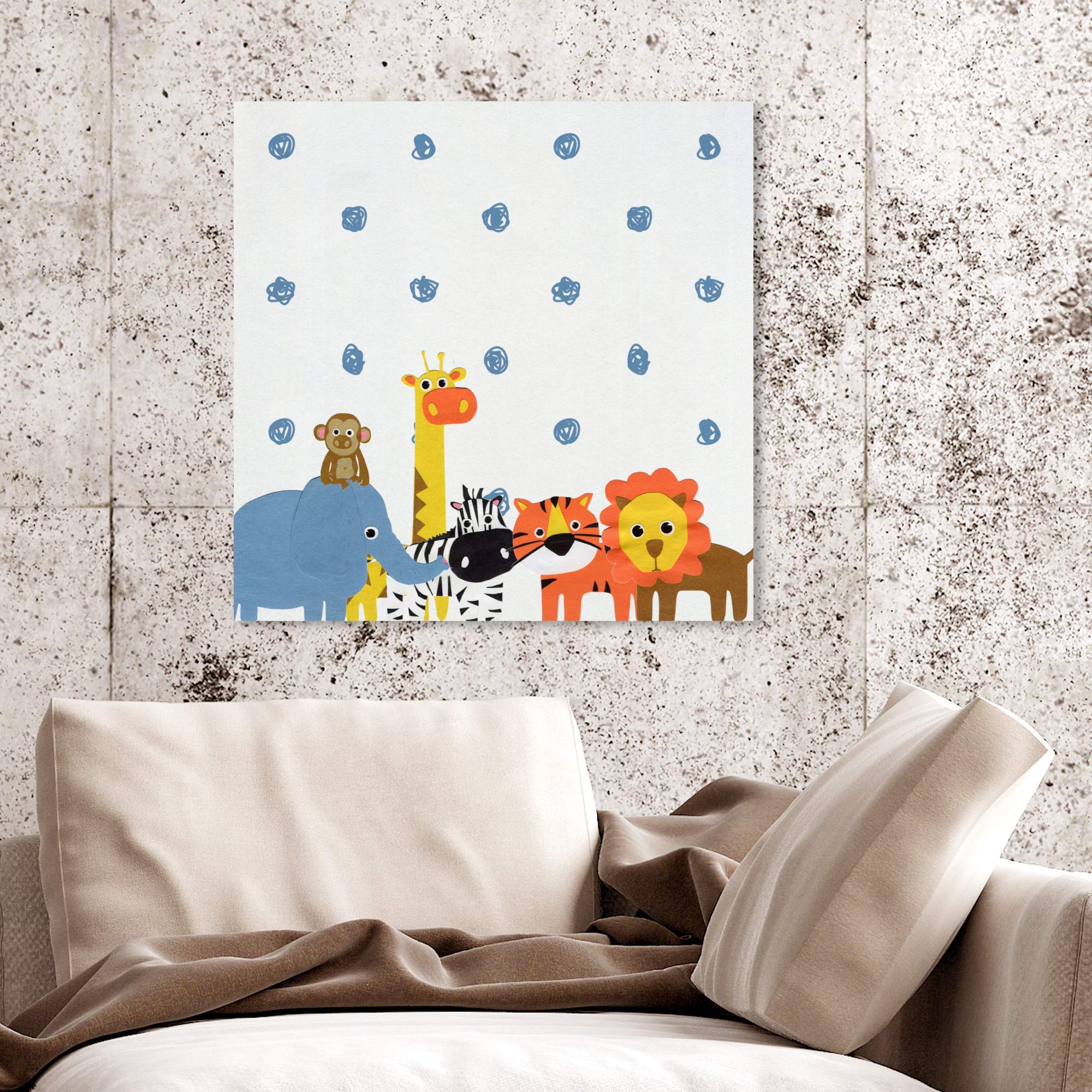 Animals in The Rain Canvas Wall Art Prints - Kids Room Decor, Nursery Wall Decor, Jungle Themed Bedroom, Playroom Wall Art for Children