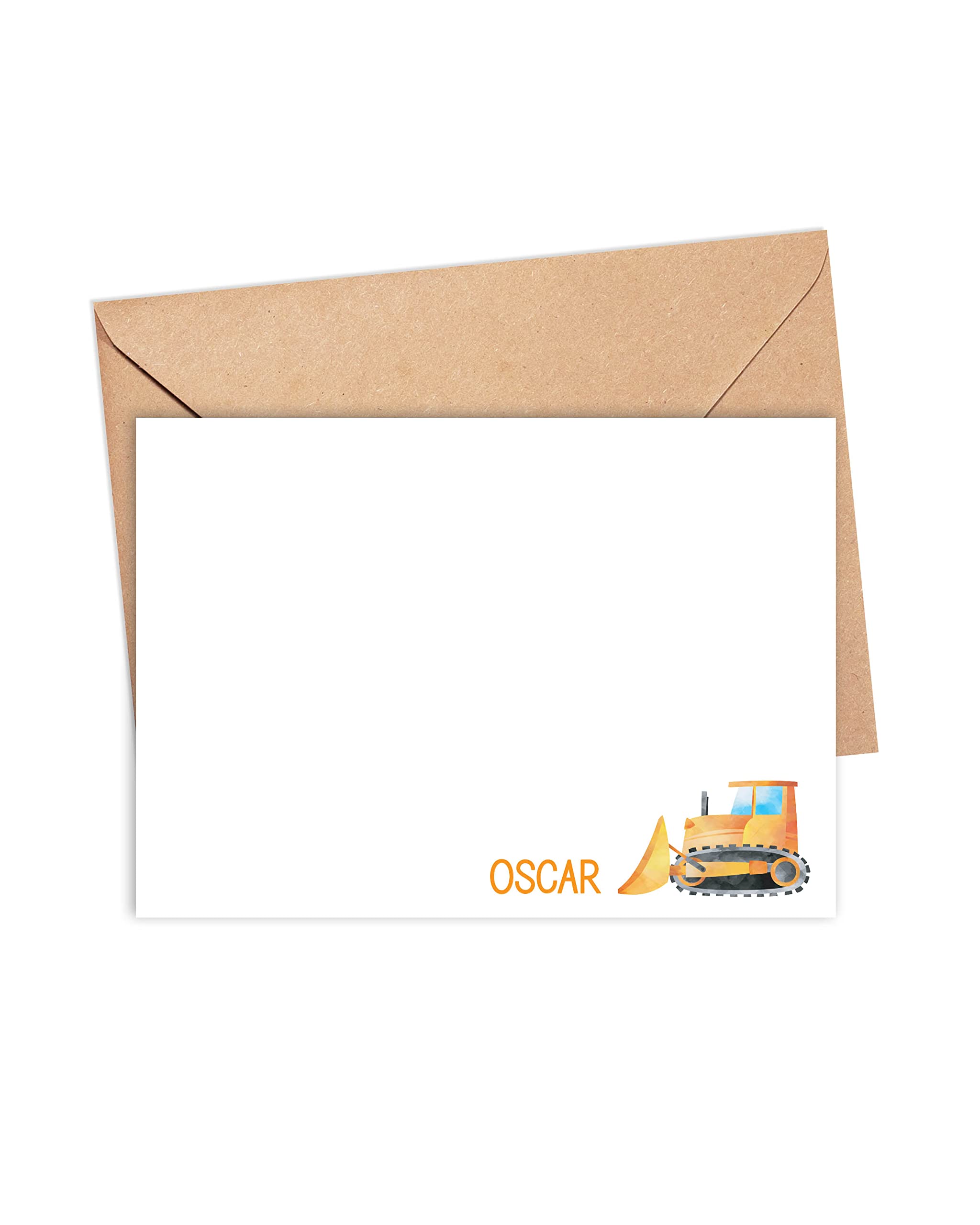 Personalized Bulldozer Note Card Set - 10 Flat Construction Vehicle Thank You Cards & Envelopes (22-32) for Boys Birthday Party | Perfect for Construction Theme Invitations, Thank You Notes & Kids Stationery