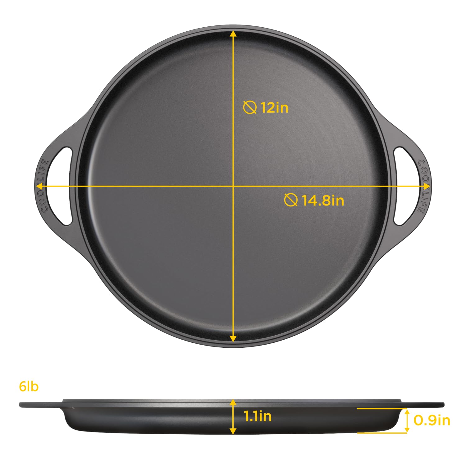 12 Inch Pre-Seasoned Cast Iron Griddle - Smooth & Light Round Pizza Pan for Oven, Stove, Grill & Campfire - Easy to Clean Black Cast Iron Skillet - Perfect for Baking, Grilling, Camping & Outdoor Cooking