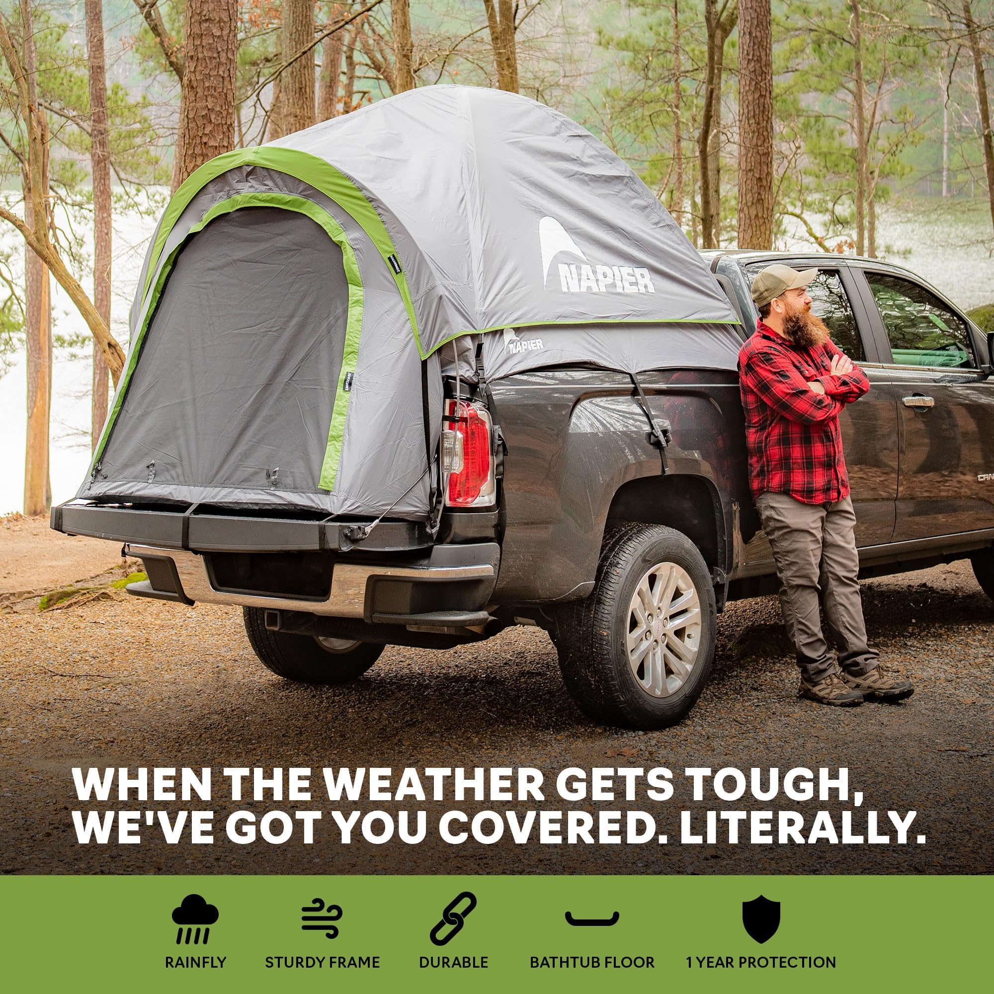 Napier Backroadz Truck Tent with Air Mattress - Waterproof 2-Person Camping Gear for Full Size Trucks