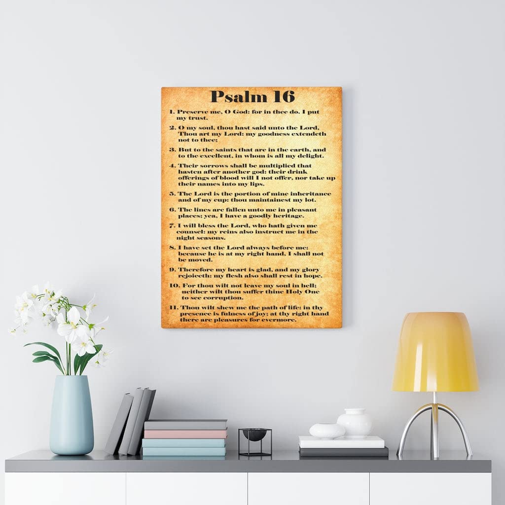 Gold Bible Verse Canvas Art - Psalm 16 Security in His Presence - Christian Wall Decor for Home, Office & Church - Inspirational Scripture Gift for Weddings, Baptisms & Housewarmings