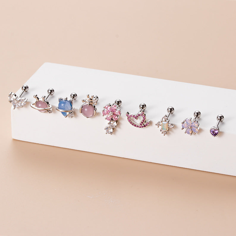20G Cartilage Heart Stud Floral Tragus Conch Dangle Earrings - Hypoallergenic Surgical Steel Body Jewelry for Women | Perfect for Tragus, Conch, Helix Piercings & Everyday Wear