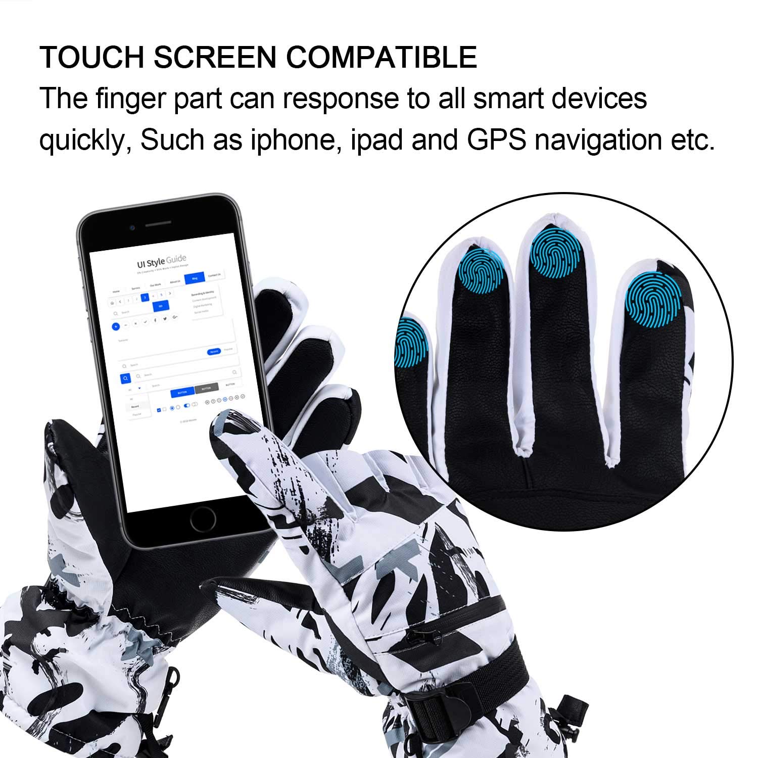 Waterproof Touchscreen Ski Gloves for Men & Women - Winter Snow Gloves for Hiking, Skiing & Motorcycle Riding - Warm Cold Weather Gloves for Outdoor Activities