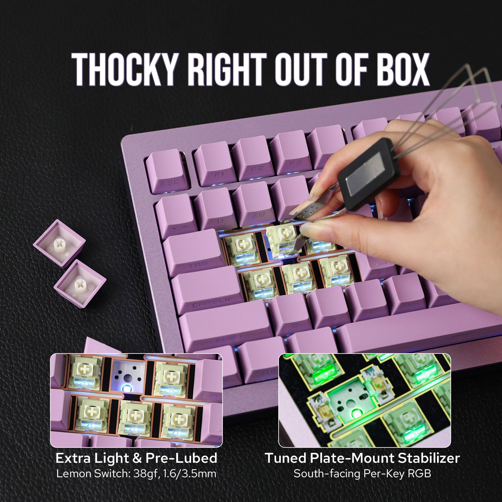 EPOMAKER Tide75 QMK/VIA Wireless Gaming Mechanical Keyboard - 75% Compact Aluminum Body, Hot-Swappable Lemon Switches, Bluetooth/2.4Ghz/USB-C Connectivity, Programmable FR4 Plate for Windows/Mac (Purple) - Perfect for Esports, Office Typing & Content Creation