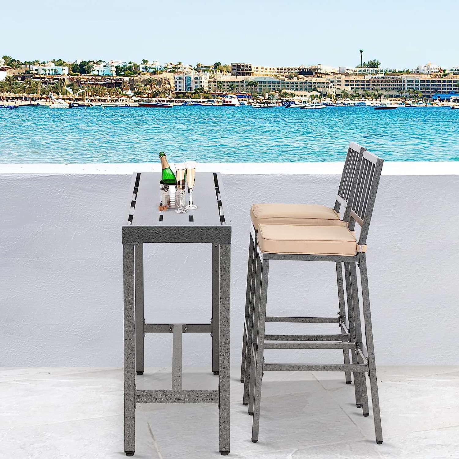 Outdoor Bar Table 40 Inch - Counter Height Rectangle Patio Table for Garden, Yard, Balcony & Poolside - Weather-Resistant Gray Outdoor Dining & Entertaining Furniture - Perfect for BBQs, Parties & Relaxing by the Pool