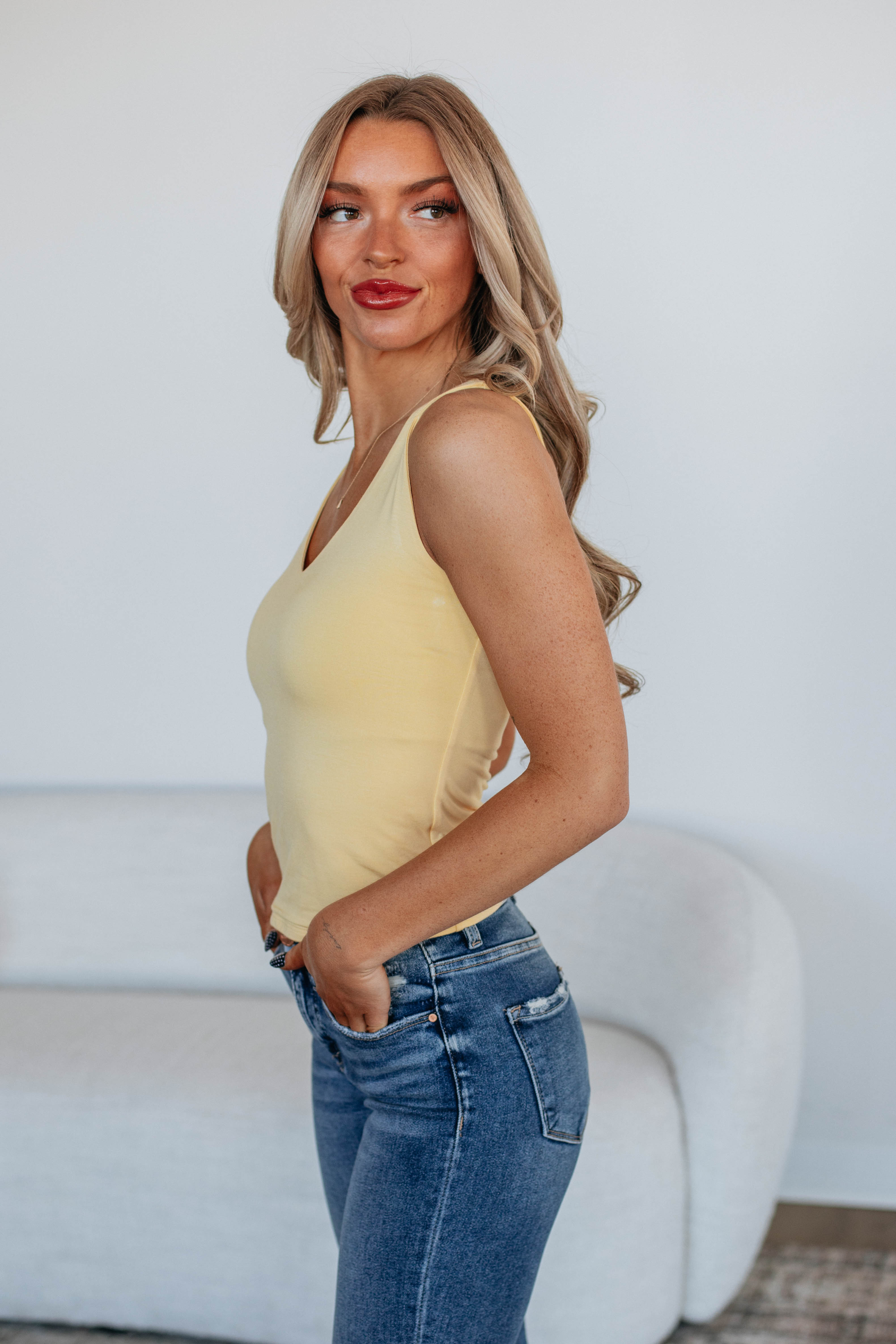 Briar Basic Tank Top - Soft Cotton Lemon Yellow Women's T-Shirt for Casual Wear & Summer Outfits