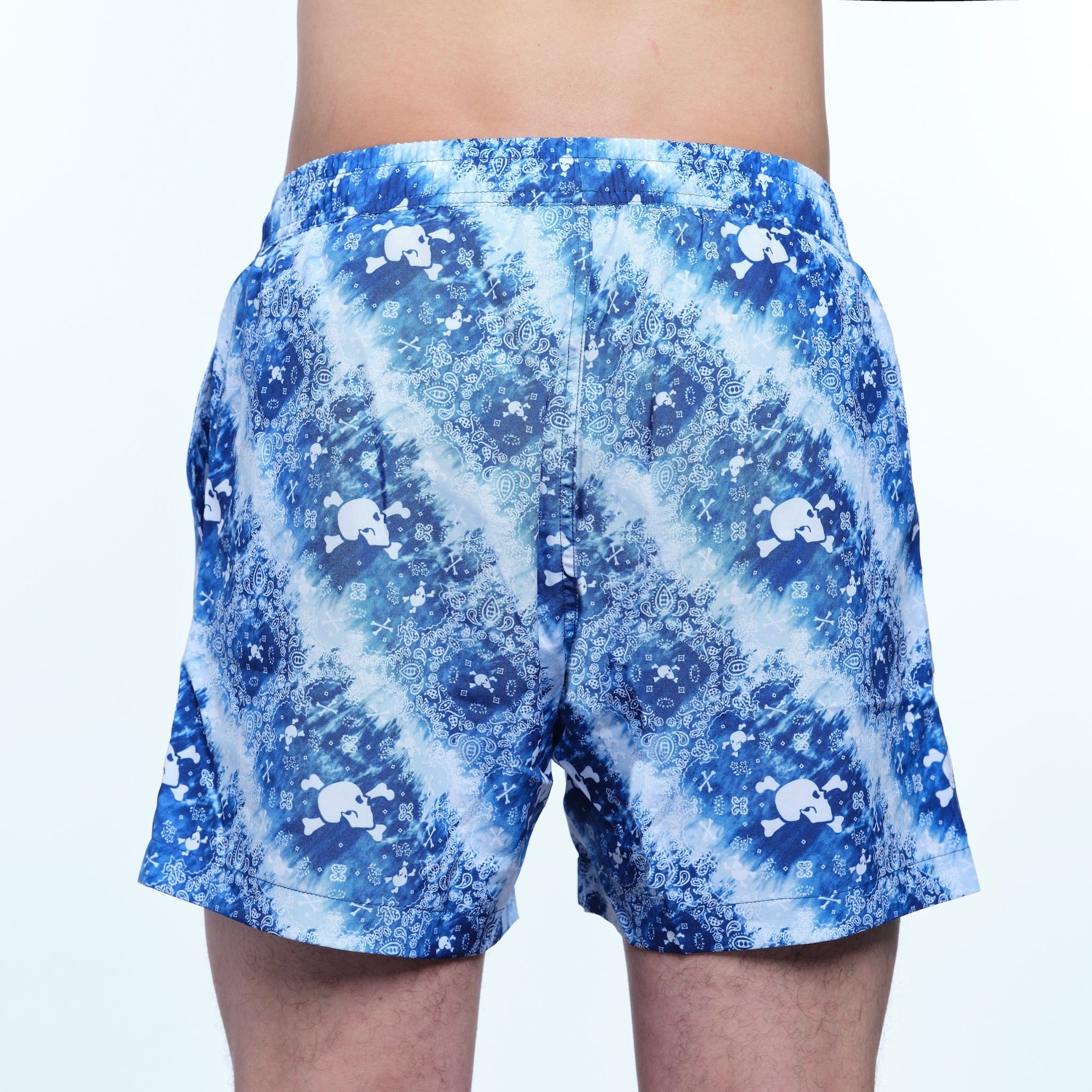 Indigo Bandana Print Swim Shorts for Men - Quick Dry Beach Swimwear with Pockets - Perfect for Swimming, Surfing, and Summer Vacations