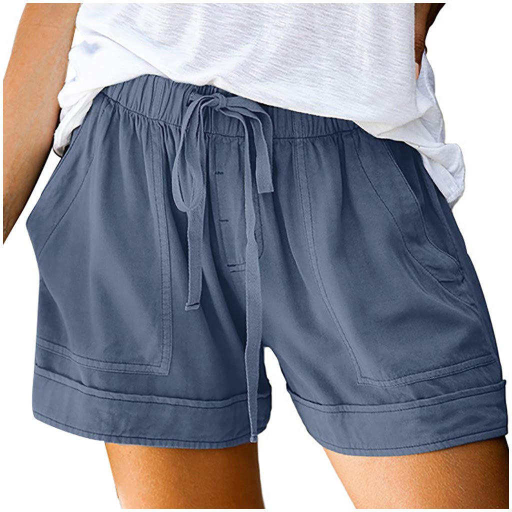 Women's Summer Shorts - Elastic Waist Comfy Beach Shorts with Pockets for Outdoor & Travel
