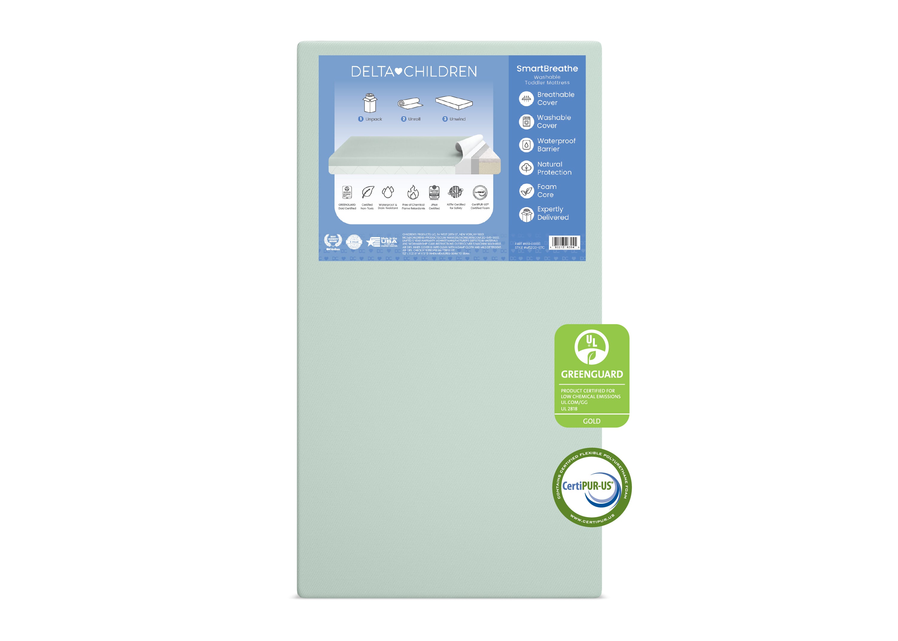 SmartBreathe Washable Toddler Mattress - Breathable & Hypoallergenic Baby Crib Mattress for Safe Sleep | Perfect for Nursery, Daycare & Travel
