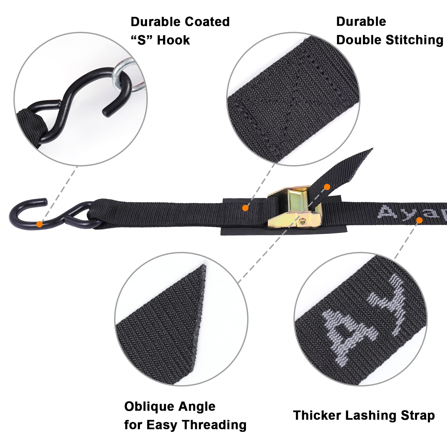 Heavy Duty 8FT Cam Buckle Tie Down Straps 3000lbs Break Strength with S Hooks - Secure Motorcycle, Kayak, ATV, Truck, Cargo & Equipment - Perfect for Transport, Towing, Moving & Outdoor Adventures