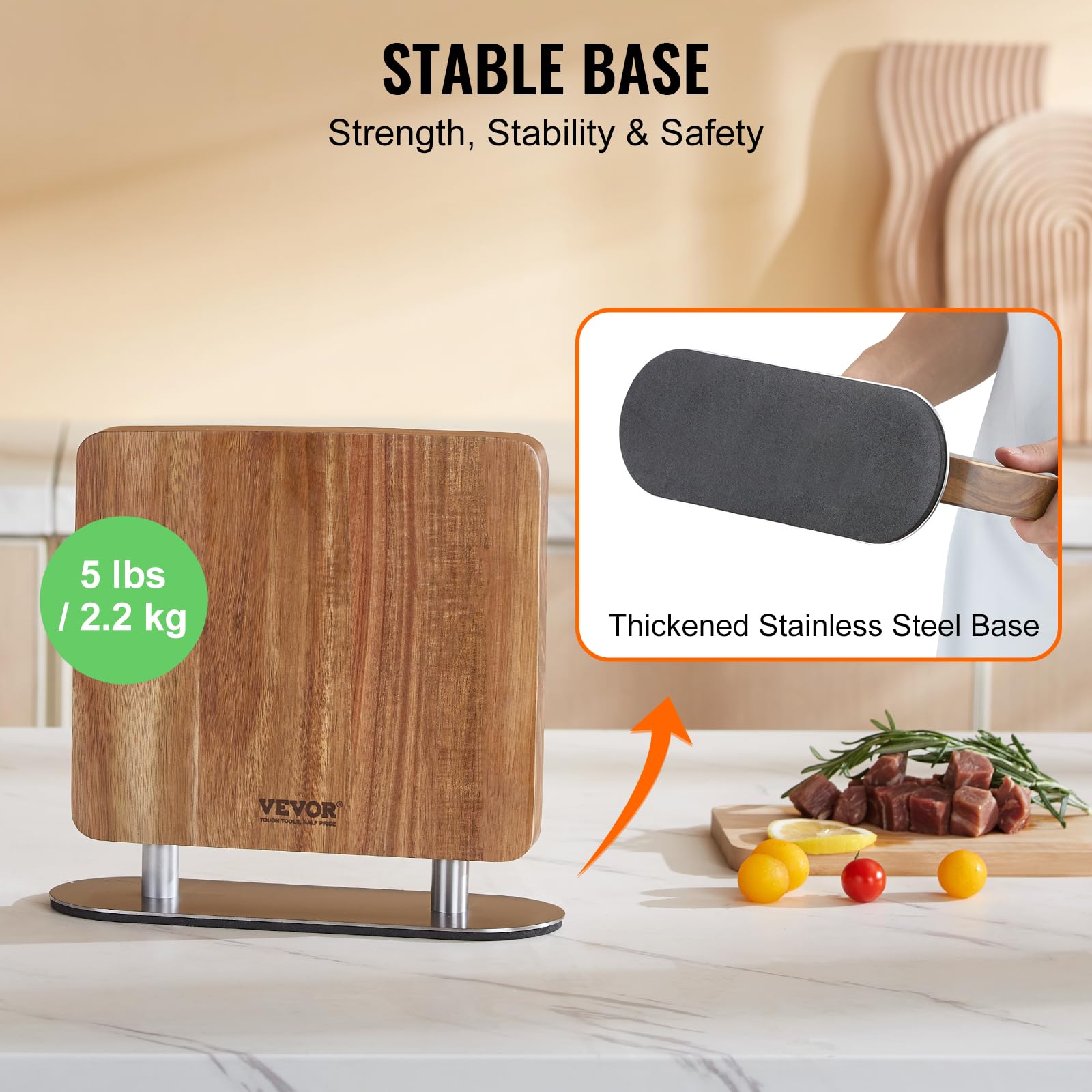 VEVOR 10-Inch Magnetic Knife Block - Double Sided Acacia Wood Knife Holder for Kitchen, Cutlery Display & Storage Organizer - Perfect Christmas Gift for Home Chefs & Cooking Enthusiasts (Great for Countertop Organization & Stylish Kitchen Decor)