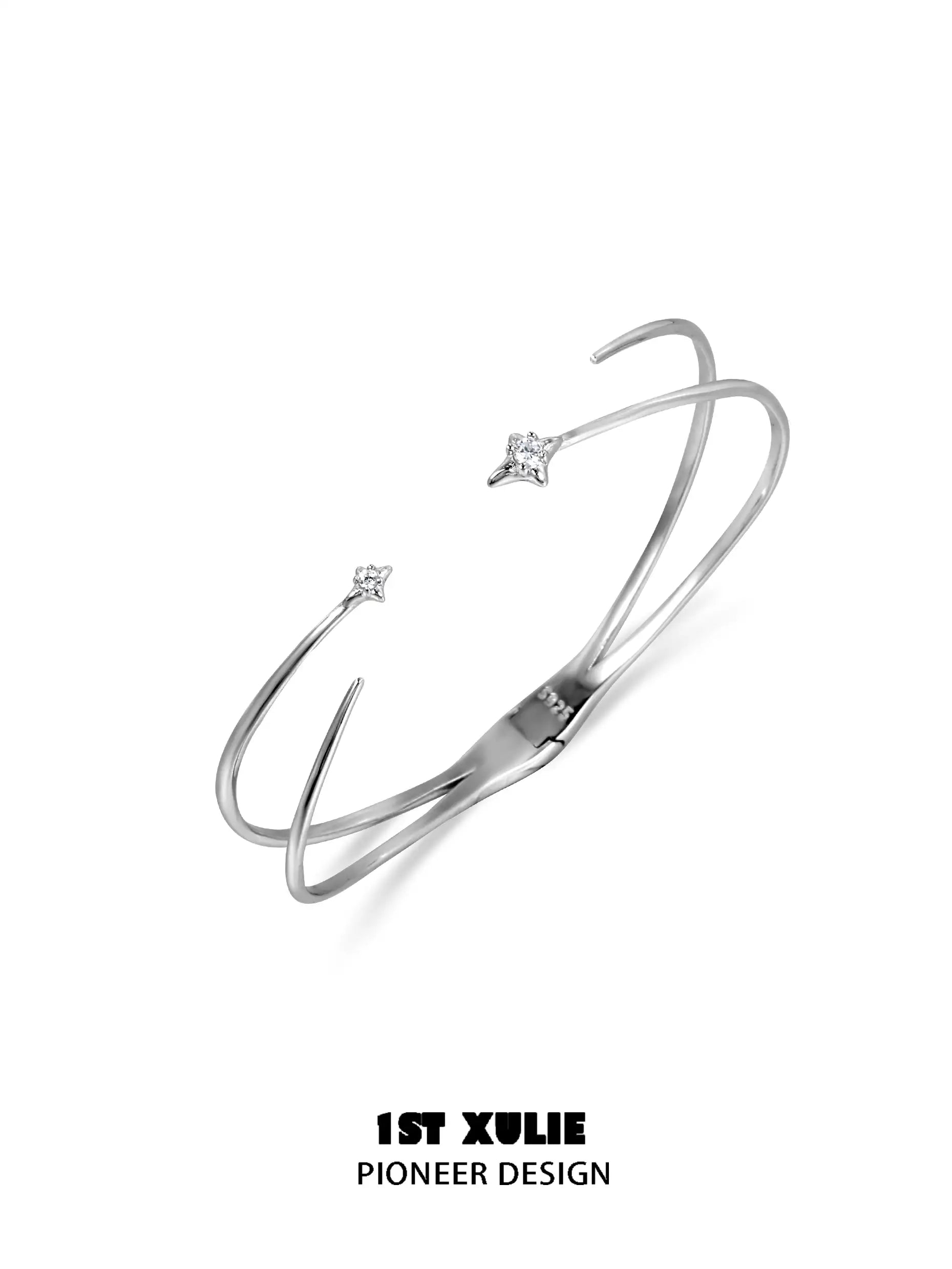 Star Trails S925 Sterling Silver Adjustable Open Bangle Bracelet for Women - Elegant Stackable Jewelry for Everyday Wear & Special Occasions