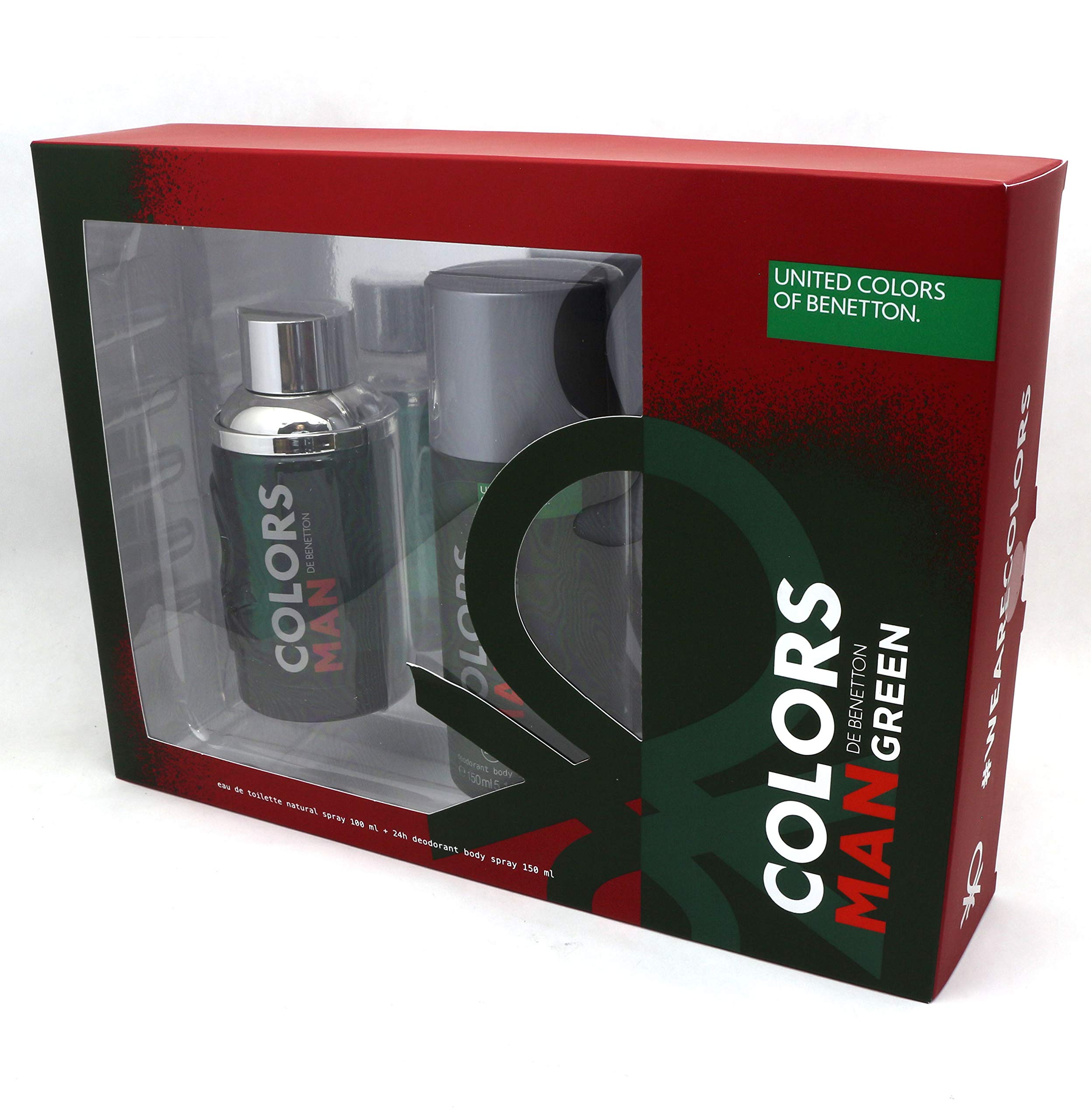 Benetton Colors De Benetton Green Eau de Toilette Spray 3.4 Oz & Deodorant Spray 5.1 Oz - Fresh Fragrance Set for Men & Women - Perfect for Daily Wear, Office, and Special Occasions
