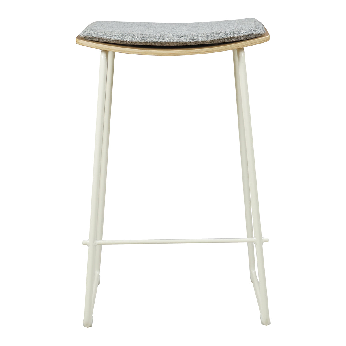 Hendrix Backless Bar Stool - Oak Wood Counter Height Stool with Grey Woven Fabric Seat - Perfect for Kitchen Islands, Breakfast Bars & Home Decor