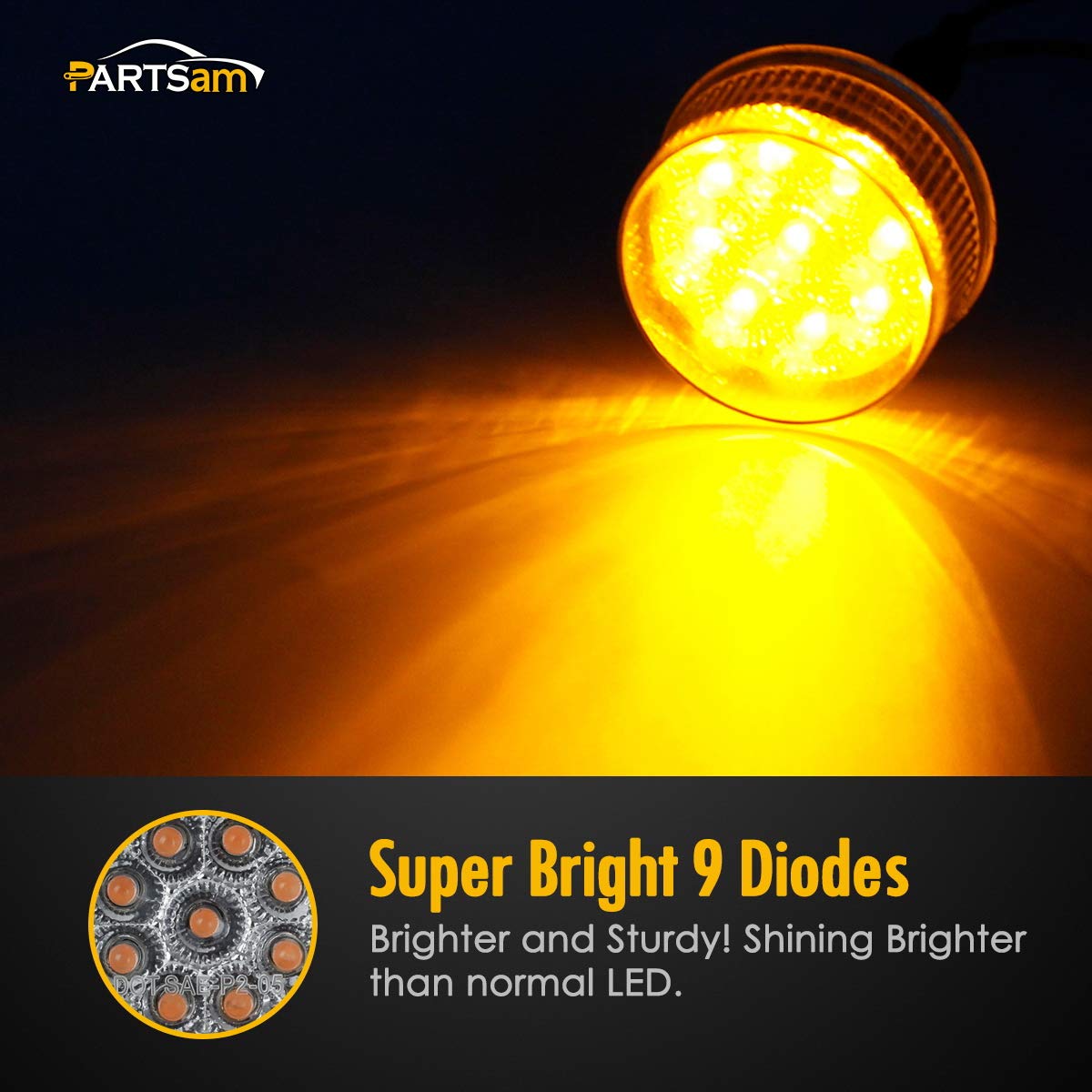 Partsam 12Pcs 2 Inch Round 9 LED Side Marker Clearance Lights with Reflectors for Trailer Truck - Clear Lens, Sealed Waterproof (6 Amber + 6 Red) - Ideal for Semi Trailers, Box Trucks & Heavy Duty Vehicles