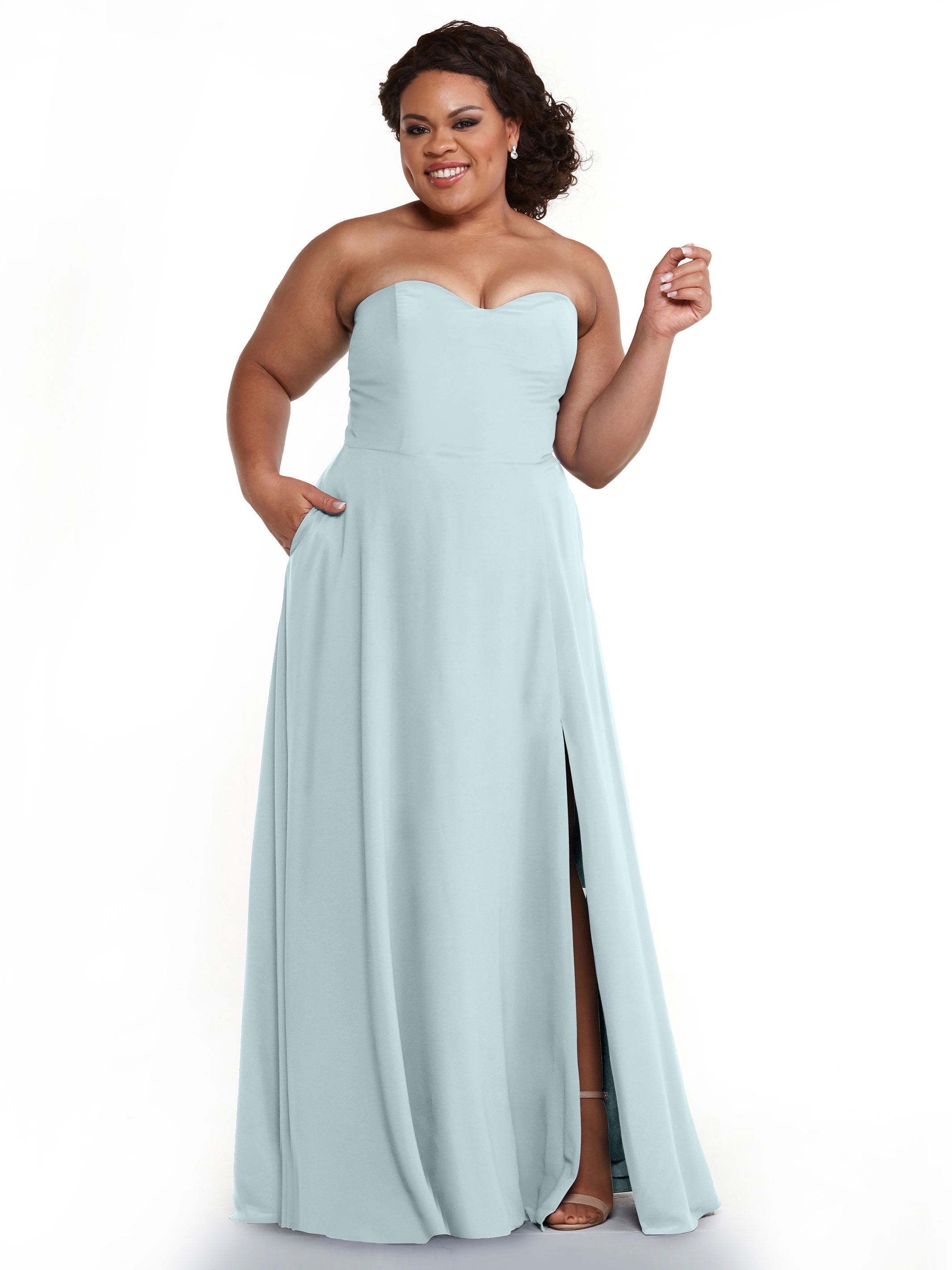 Strapless Stretch Chiffon A-Line Bridesmaid Dress with Pockets & Side Slit - Elegant Formal Wedding Party Gown for Bridesmaids, Evening Events & Special Occasions