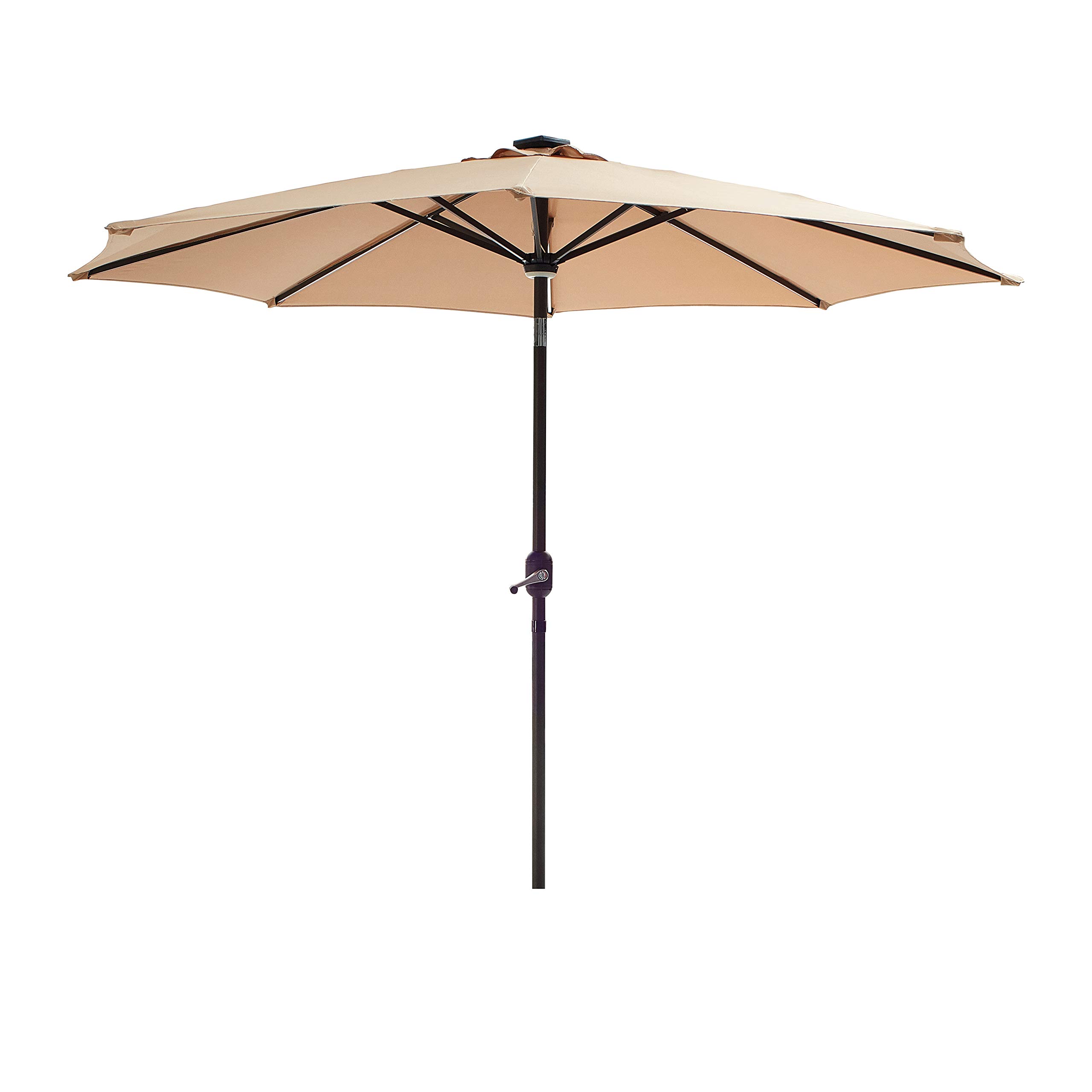 LOKATSE HOME 8.8FT Solar Powered Outdoor Patio Umbrella with 8 LED Lights - Aluminum Ribs, Central Hug Light, Crank & Tilt Mechanism for Garden, Deck, Poolside & Outdoor Dining Areas | Perfect for Backyard, Patio Furniture and Summer Relaxation