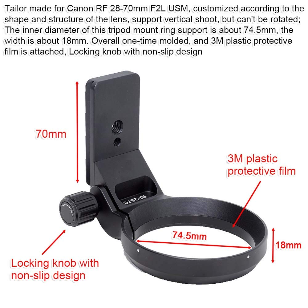 iShoot 74.5mm CNC Aluminum Lens Collar Tripod Mount Ring - Compatible with Canon RF 28-70mm F2L USM Lens | Arca-Swiss Quick Release Plate | Professional Photography Support Bracket for Studio & Outdoor Shooting
