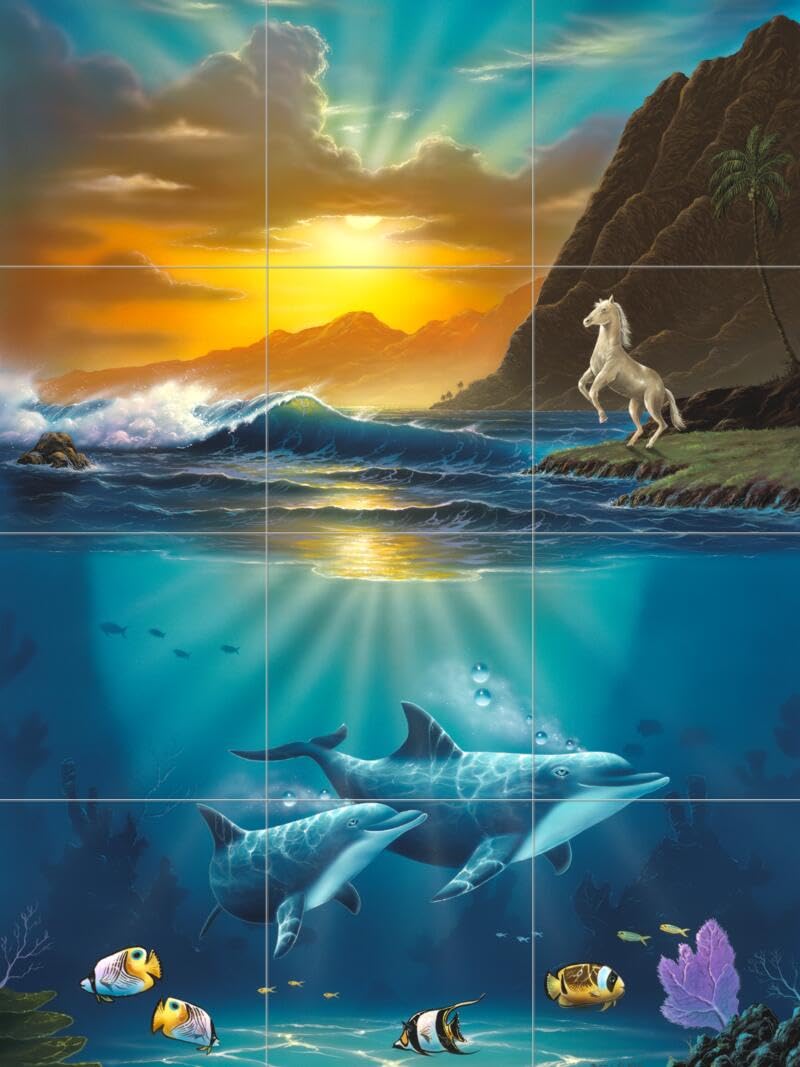 Hand-Painted Ceramic Backsplash Tile Mural - Dolphin & Whale Underwater Ocean Scene - Waterproof Kitchen, Bathroom & Shower Wall Decor - Ecstasy Collection by Jeff Wilkie - Perfect for Coastal, Beach House or Nautical Theme Interiors